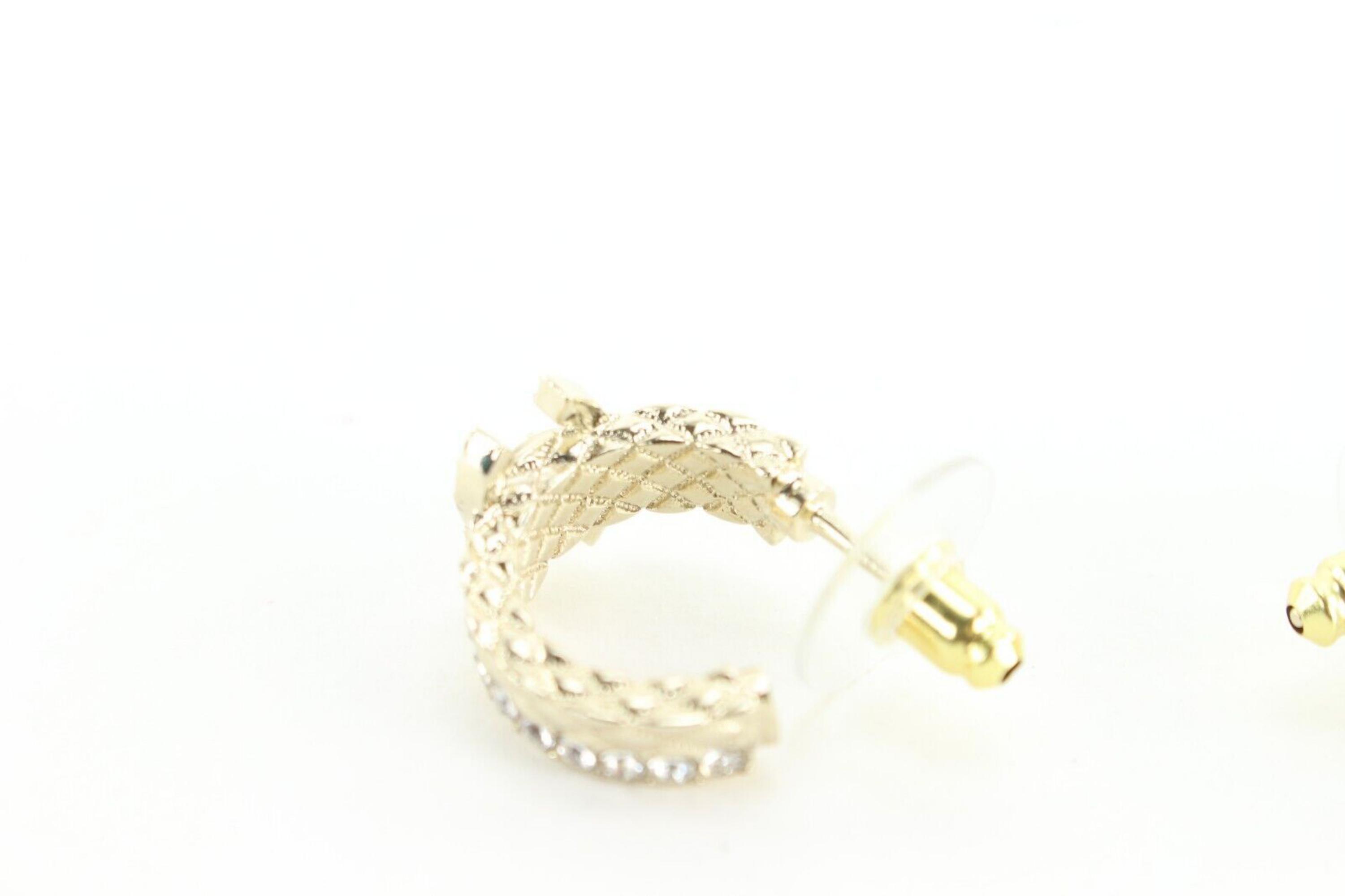 Chanel 23V Gold Quilted Crystal CC Hoop Earrings 5CJ1229 For Sale 4