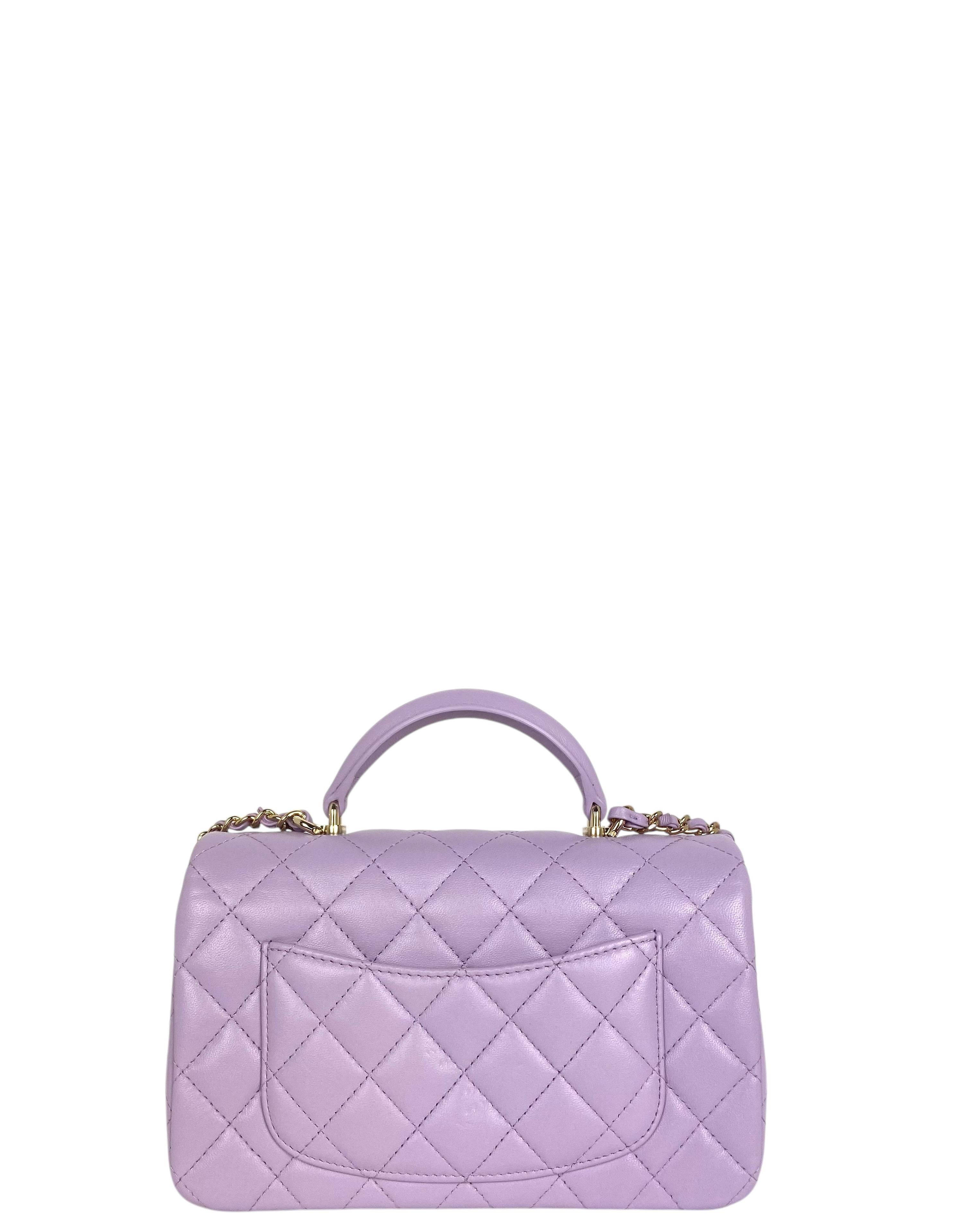 Chanel '24 Light Purple Lambskin Rectangular Mini Flap w/ Handle In Excellent Condition For Sale In New York, NY