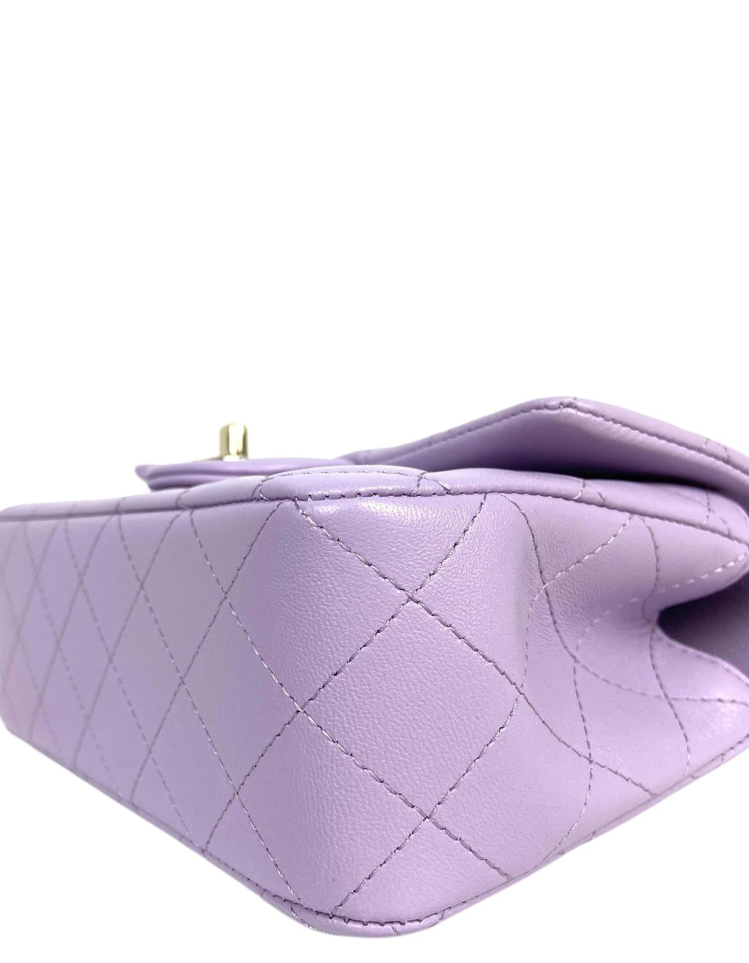 Women's Chanel '24 Light Purple Lambskin Rectangular Mini Flap w/ Handle For Sale