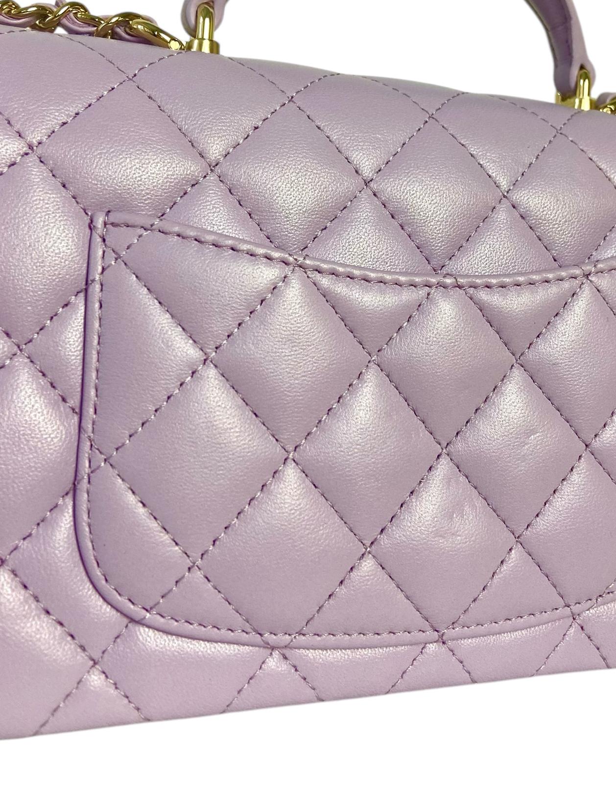 Chanel '24 Light Purple Lambskin Rectangular Mini Flap w/ Handle For Sale 2