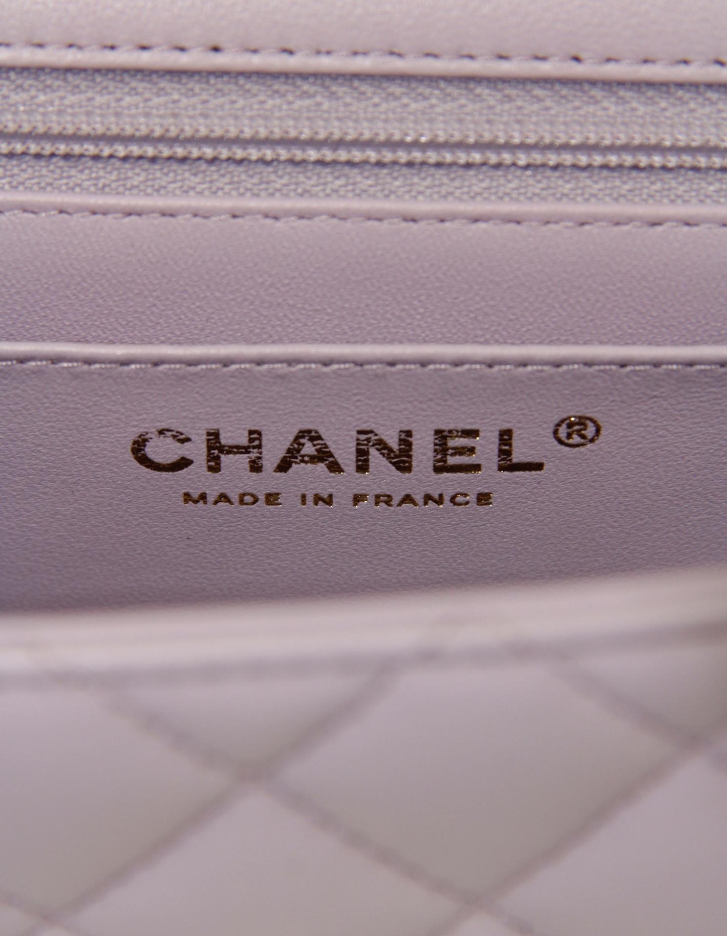 Chanel '24 Light Purple Lambskin Rectangular Mini Flap w/ Handle For Sale 4
