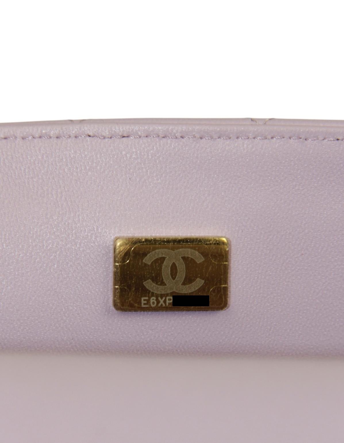 Chanel '24 Light Purple Lambskin Rectangular Mini Flap w/ Handle For Sale 5
