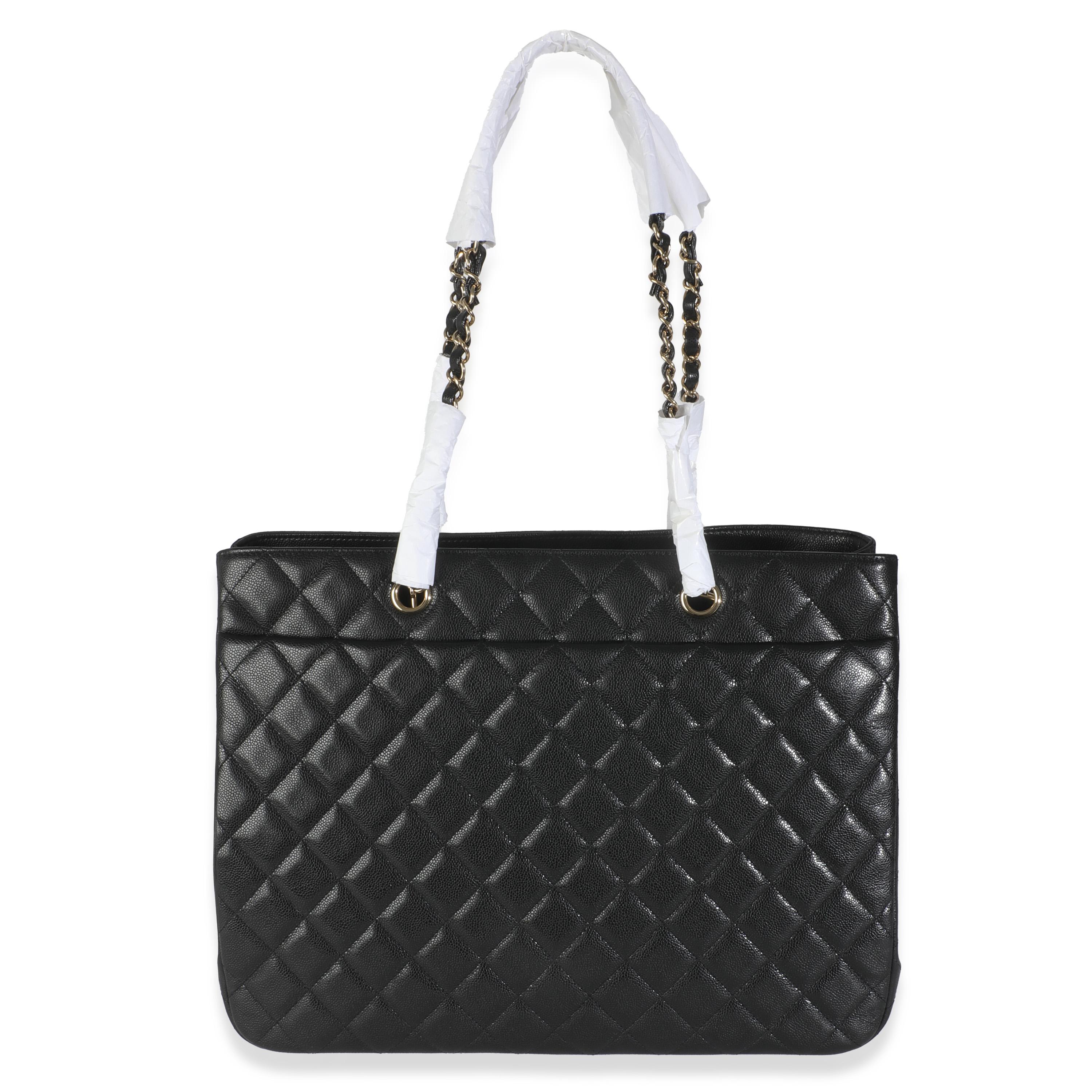 Chanel 24A Black Quilted Caviar Large Classic Shopping Tote Bag For Sale 2
