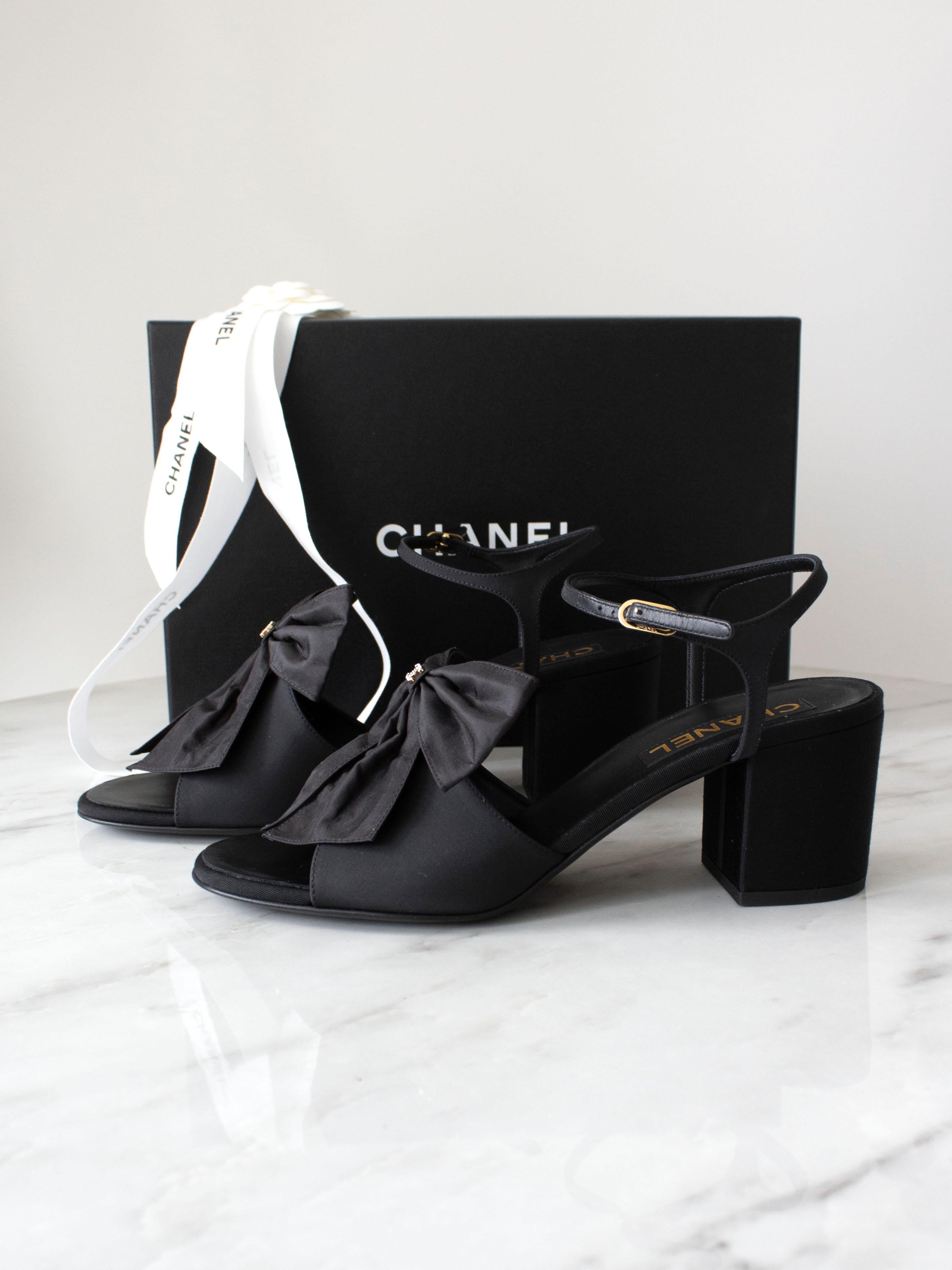 Chanel 24A Metiers D'Art 2024 Black Silk Bow Crystal CC Heels Sandals 2