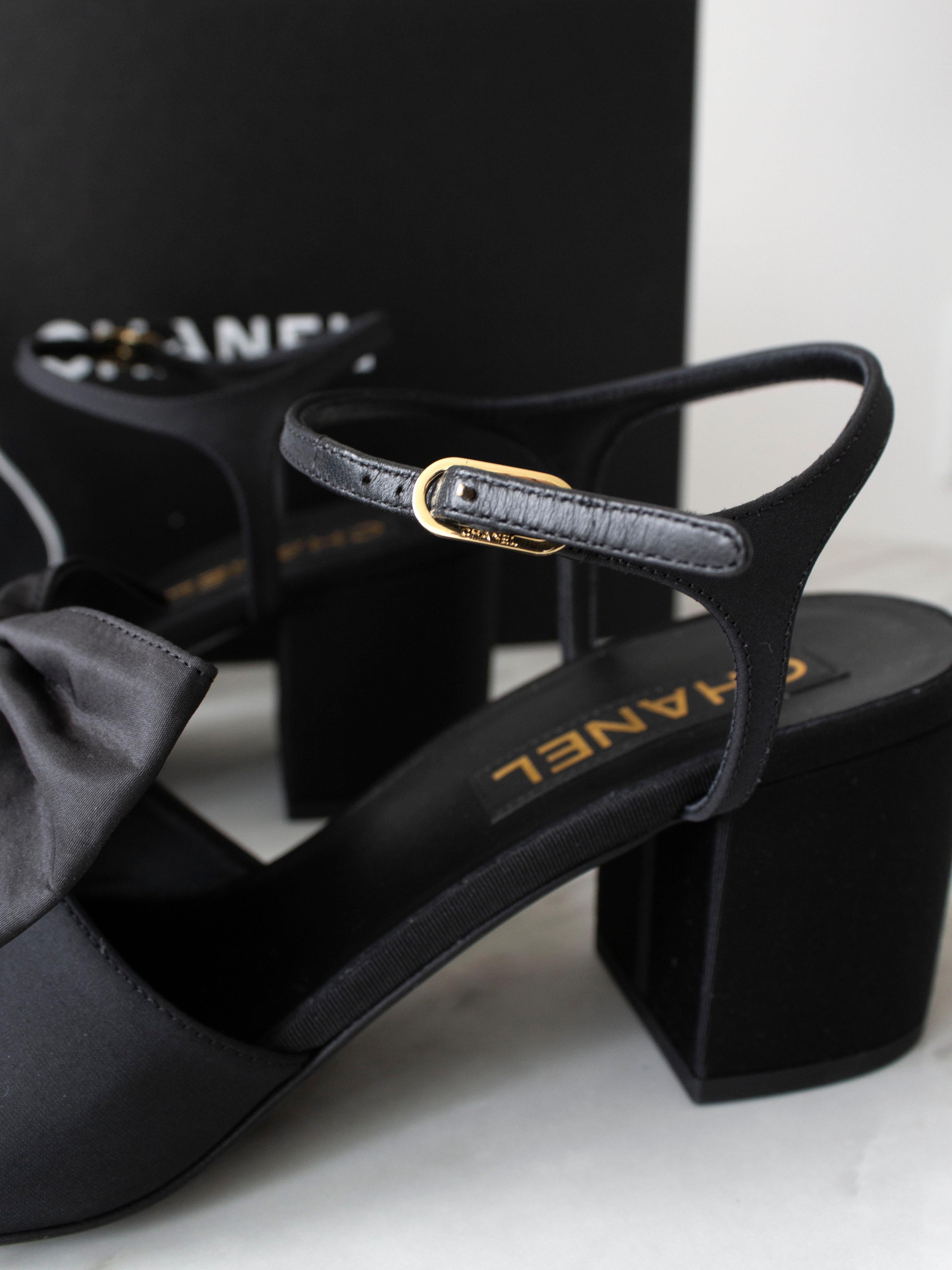 Chanel 24A Metiers D'Art 2024 Black Silk Bow Crystal CC Heels Sandals 3