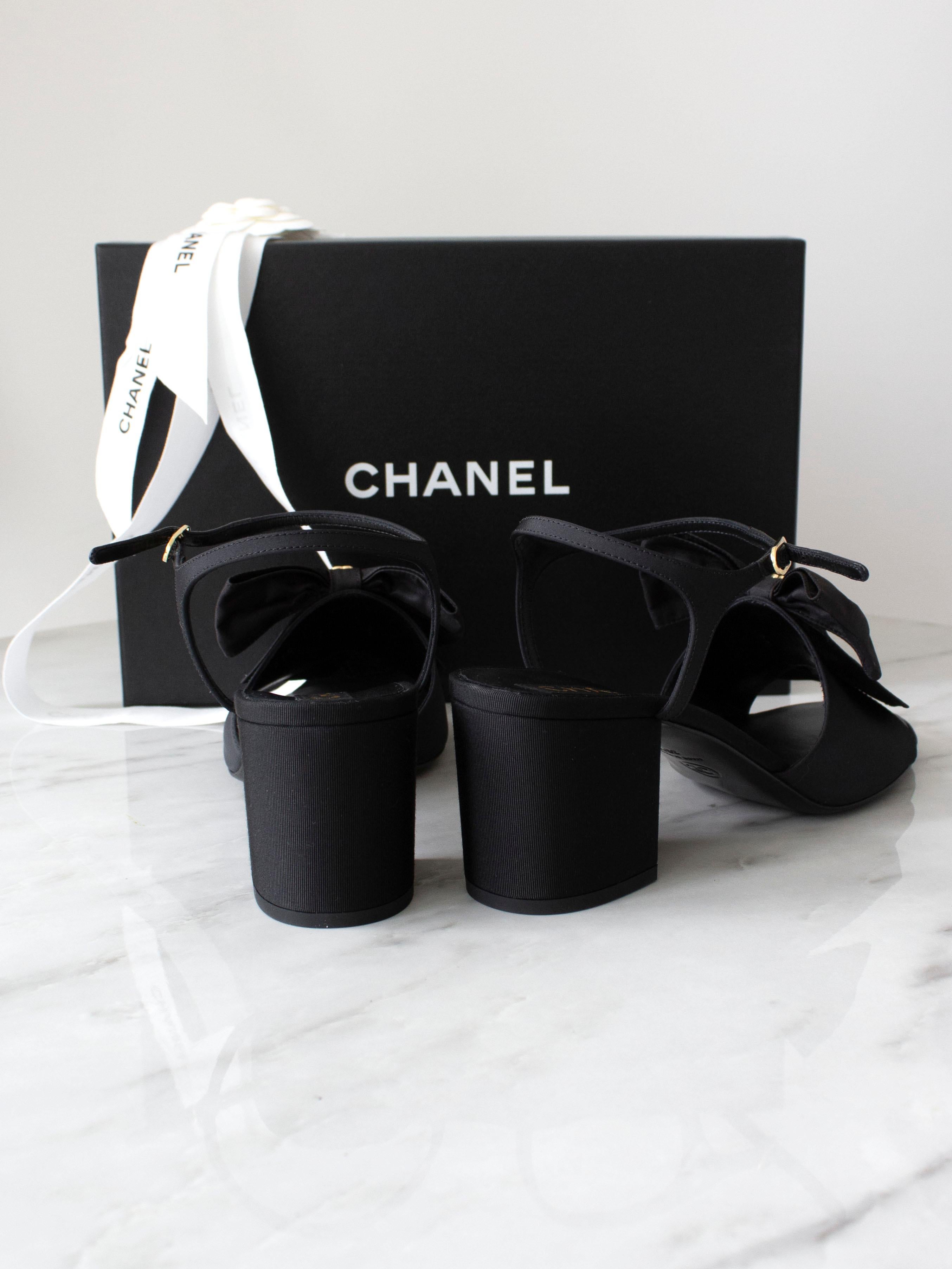 Chanel 24A Metiers D'Art 2024 Black Silk Bow Crystal CC Heels Sandals 4
