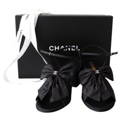 Chanel 24A Metiers D'Art 2024 Black Silk Bow Crystal CC Heels Sandals 