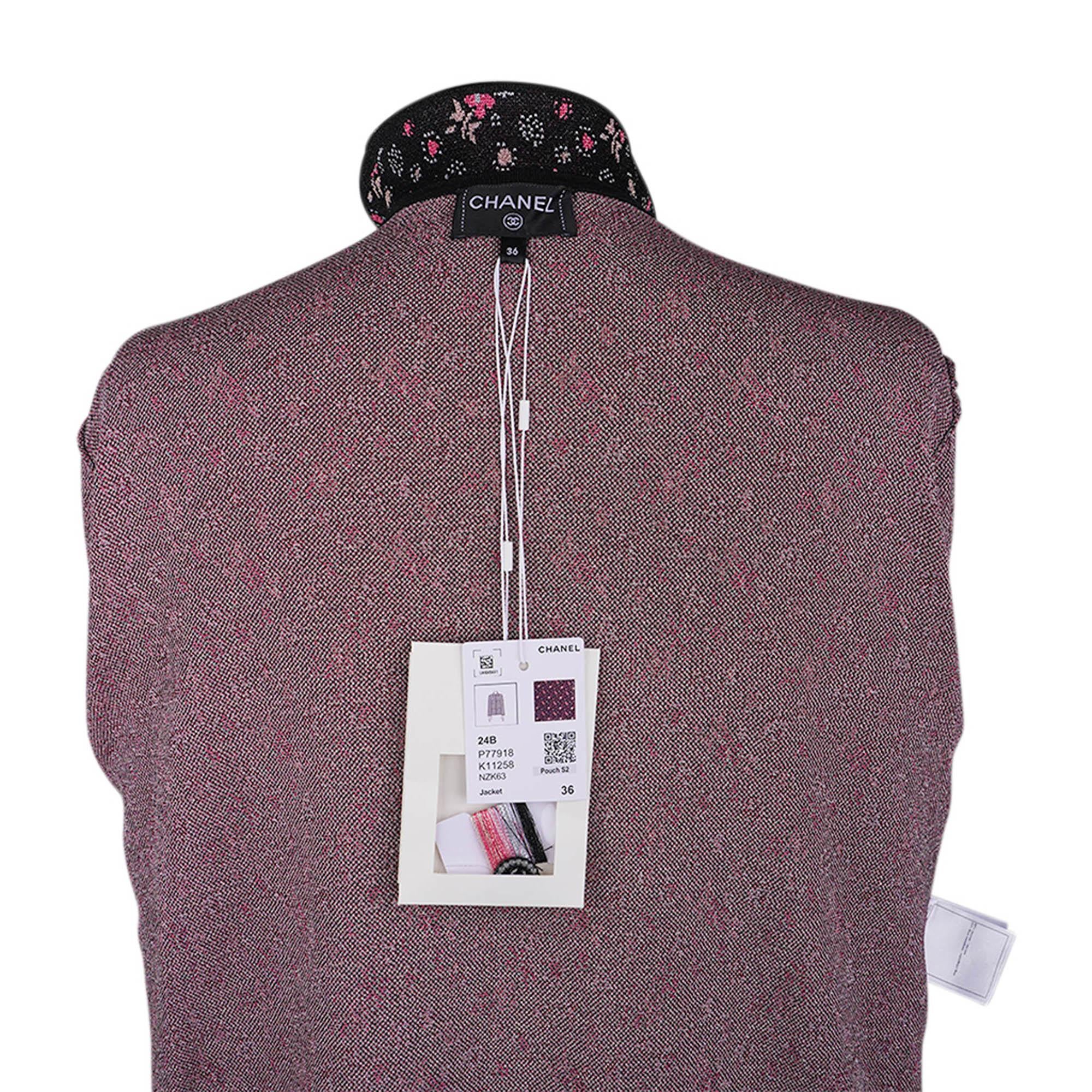 Giacca Chanel 24B nera e rosa con bottoni con logo in filo metallico 36 in vendita 6