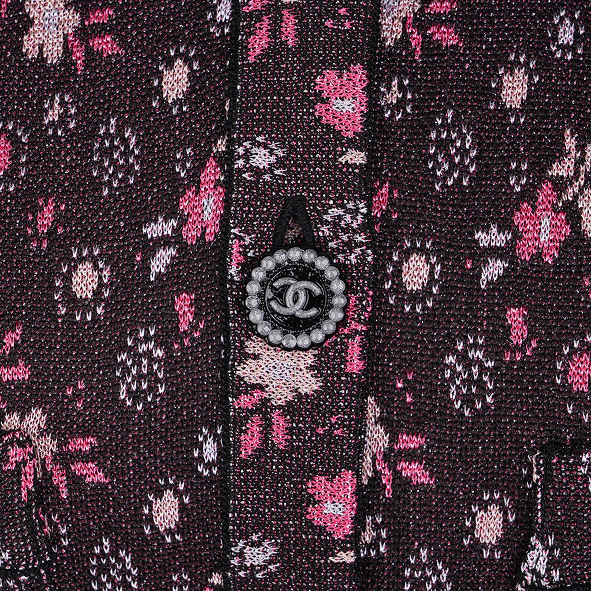 Nero Giacca Chanel 24B nera e rosa con bottoni con logo in filo metallico 36 in vendita