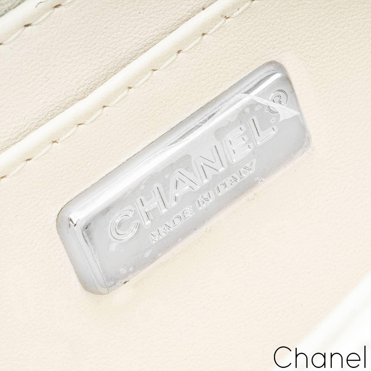 Chanel 24B White & Black Sequin Bow Mini Flap Silver Hardware Bag For Sale 2