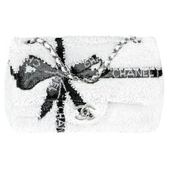 Chanel 24B White & Black Sequin Bow Mini Flap Silver Hardware Bag