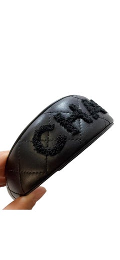 Chanel 24C Black Terry Cloth Terrycloth Leather Wide Headband