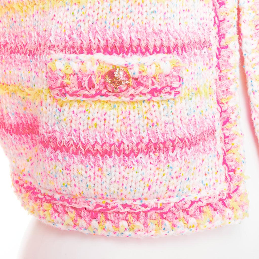 CHANEL 24C Coco Heart pink crochet tweed trim cardigan jacket FR34 XS For Sale 3