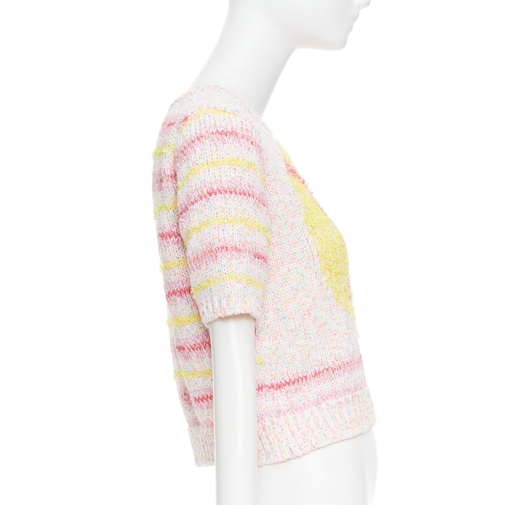 CHANEL 24C Coco Love light pink yellow cotton blend crop sweater FR38 M In Excellent Condition In Hong Kong, NT