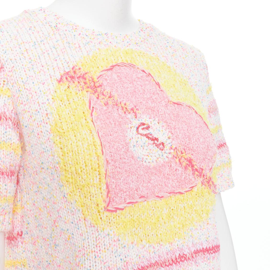 CHANEL 24C Coco Love light pink yellow cotton blend crop sweater FR38 M 2