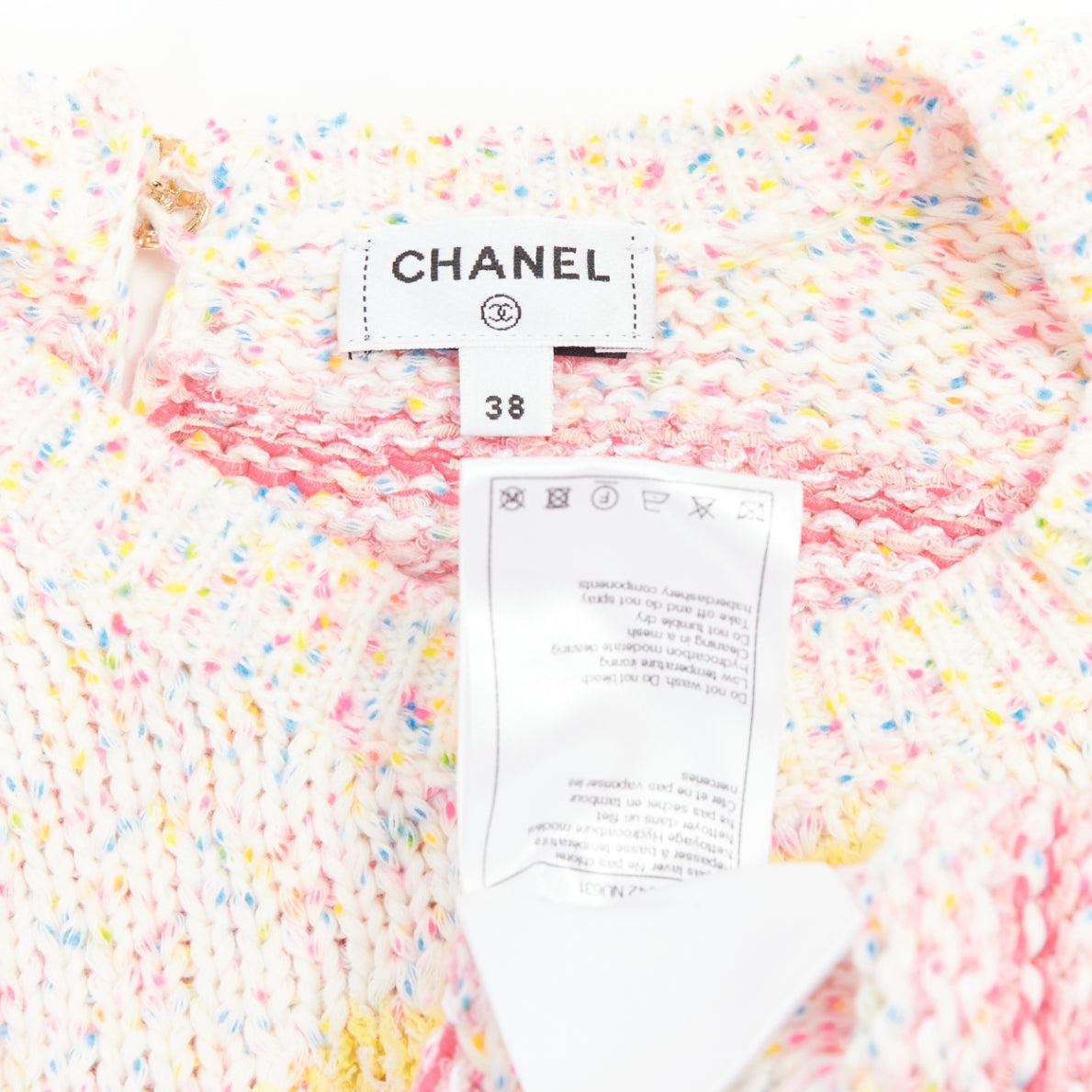 CHANEL 24C Coco Love light pink yellow cotton blend crop sweater FR38 M 3