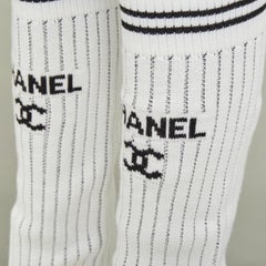 CHANEL 24C Runway CC logo white black ribbed knit striped trim leg warmers OS