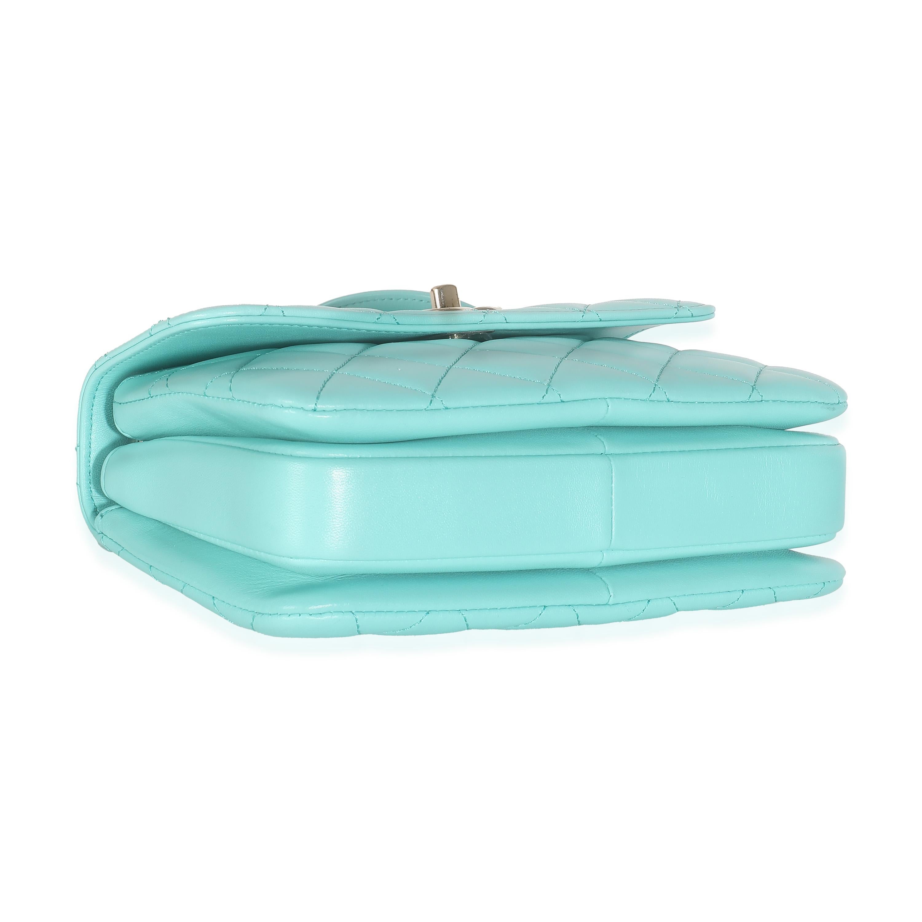 Chanel 24C Turquoise Quilted Lambskin Mini Trendy Top Handle For Sale 1
