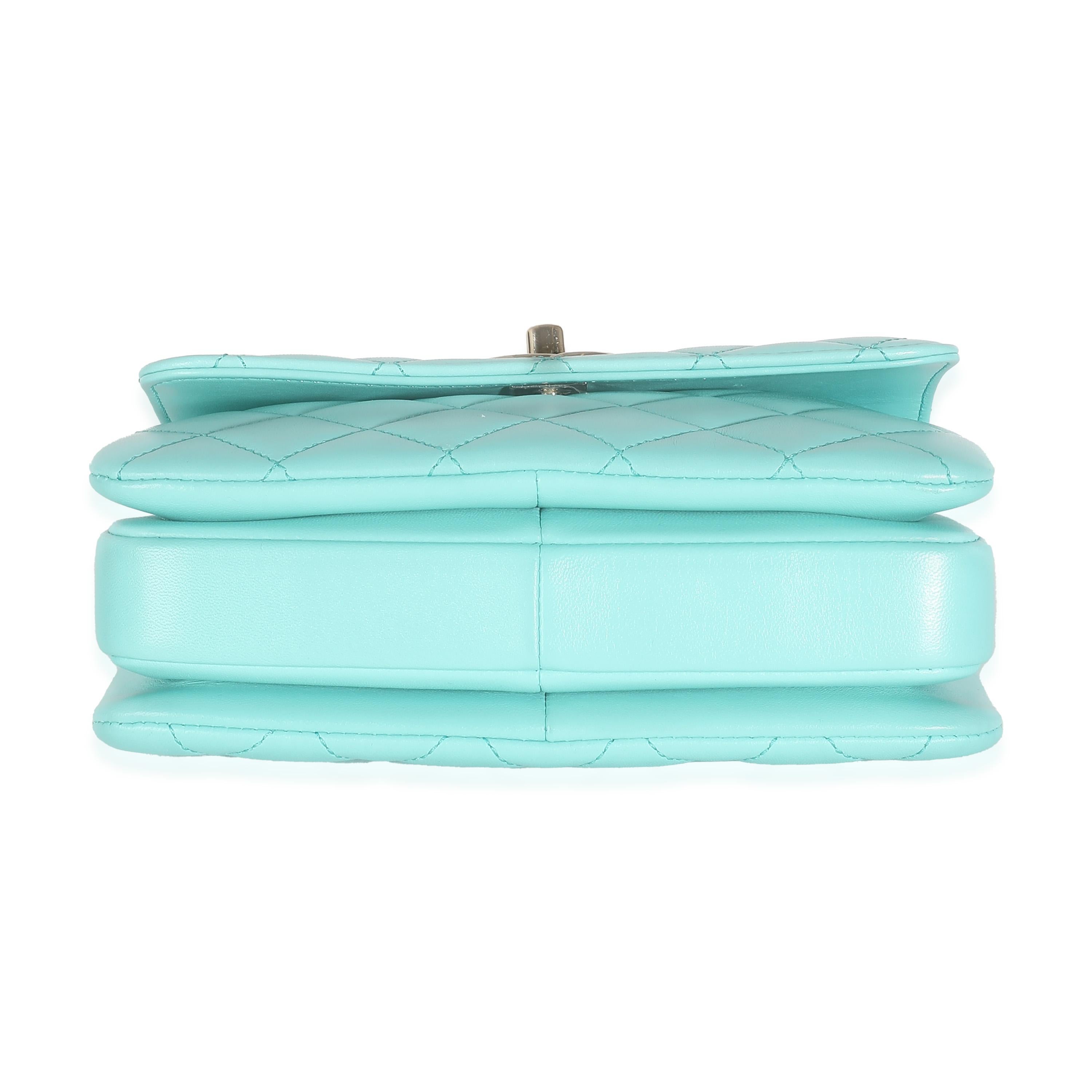 Chanel 24C Turquoise Quilted Lambskin Mini Trendy Top Handle For Sale 2