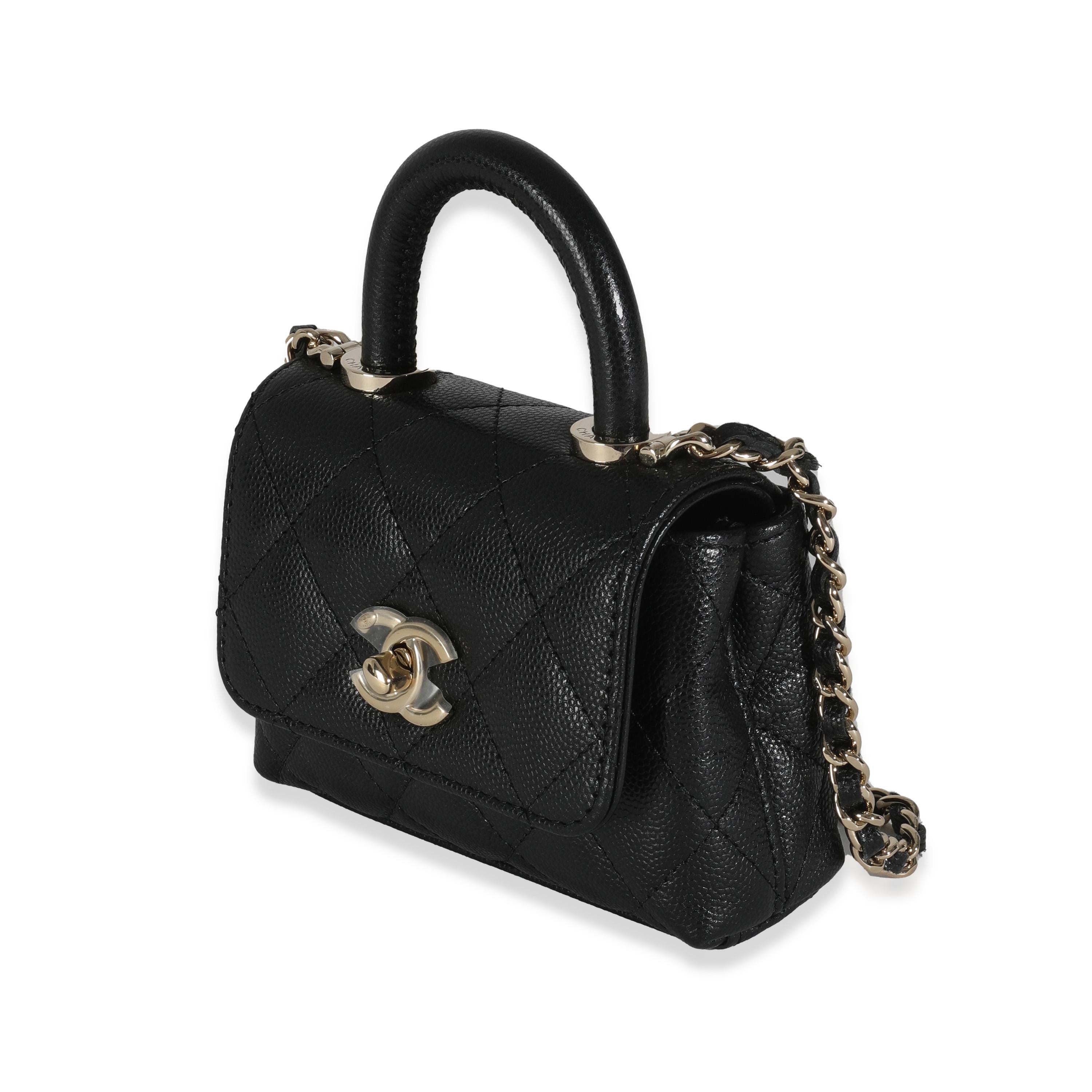 Women's or Men's Chanel 24K Black Quilted Caviar Coco Top Handle Clutch With Chain Handbag For Sale