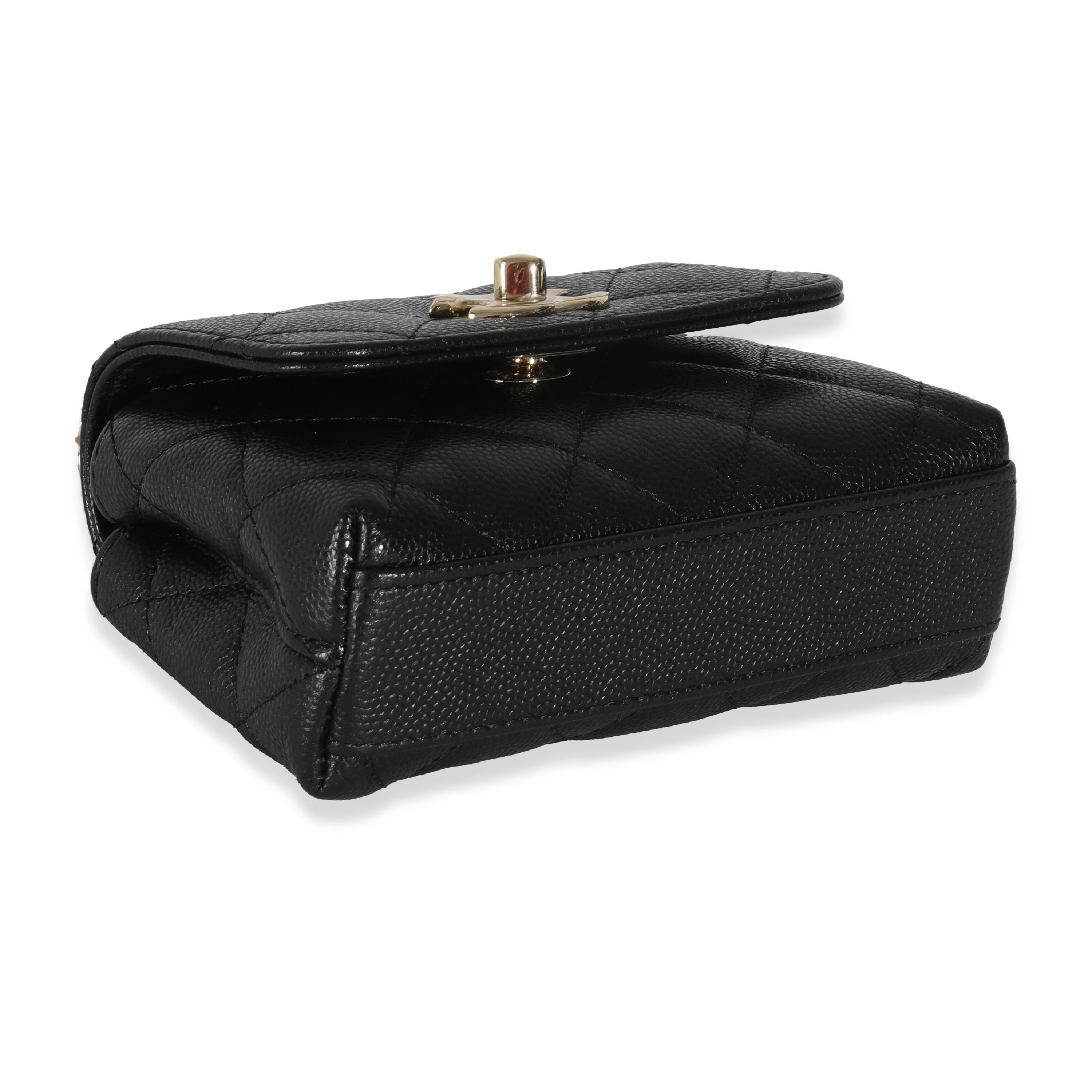 Chanel 24K Black Quilted Caviar Coco Top Handle Clutch With Chain Handbag For Sale 2