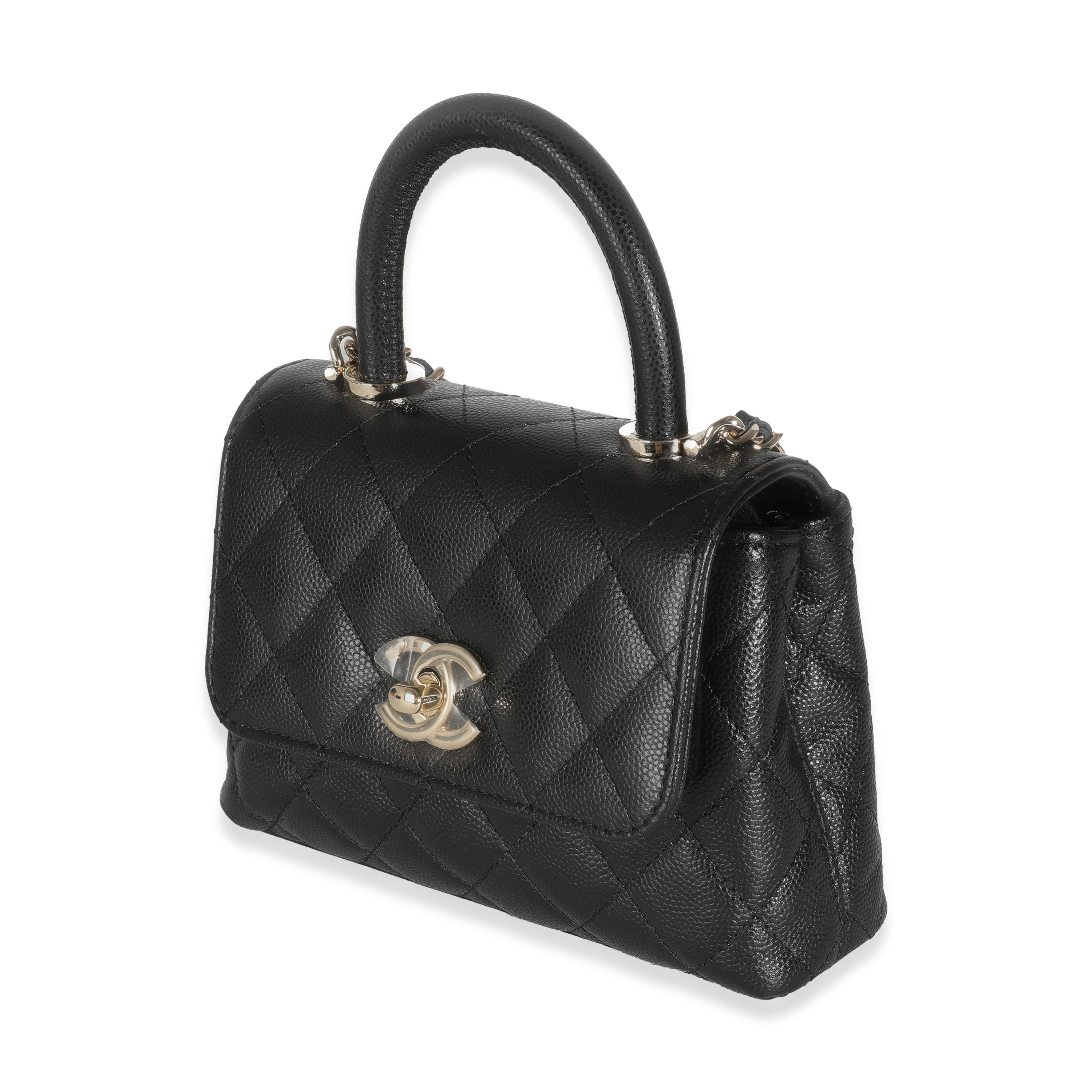 Chanel 24K Black Quilted Caviar Extra Mini Coco Top Handle Handbag In Excellent Condition For Sale In New York, NY