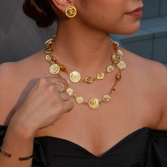 CHANEL 24K Gold Metal Plated Charm Coin Long Chain Necklace