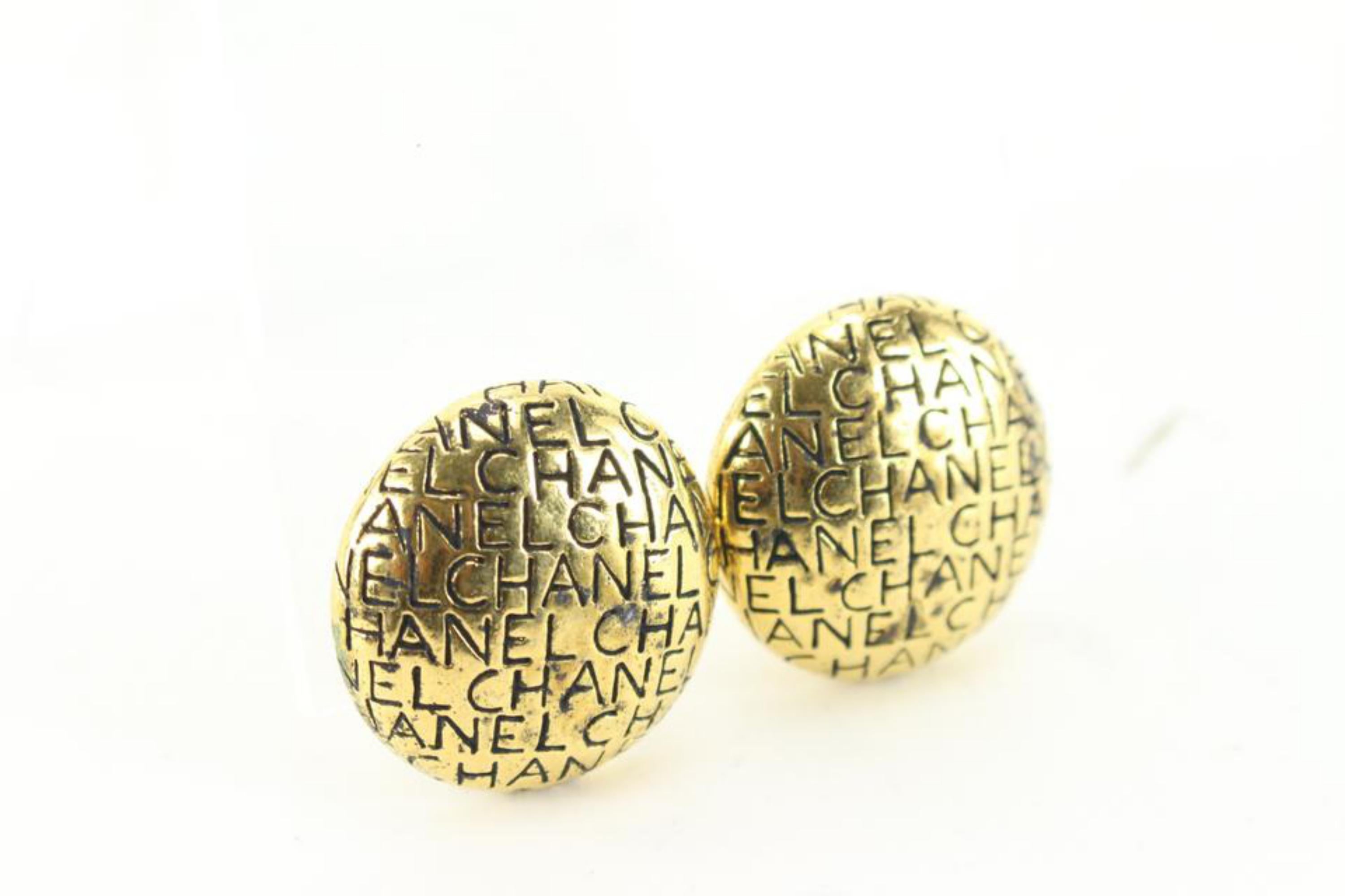 Chanel 24K Gold Plate Chanel Logo All Over Earrings 42ck714s 1