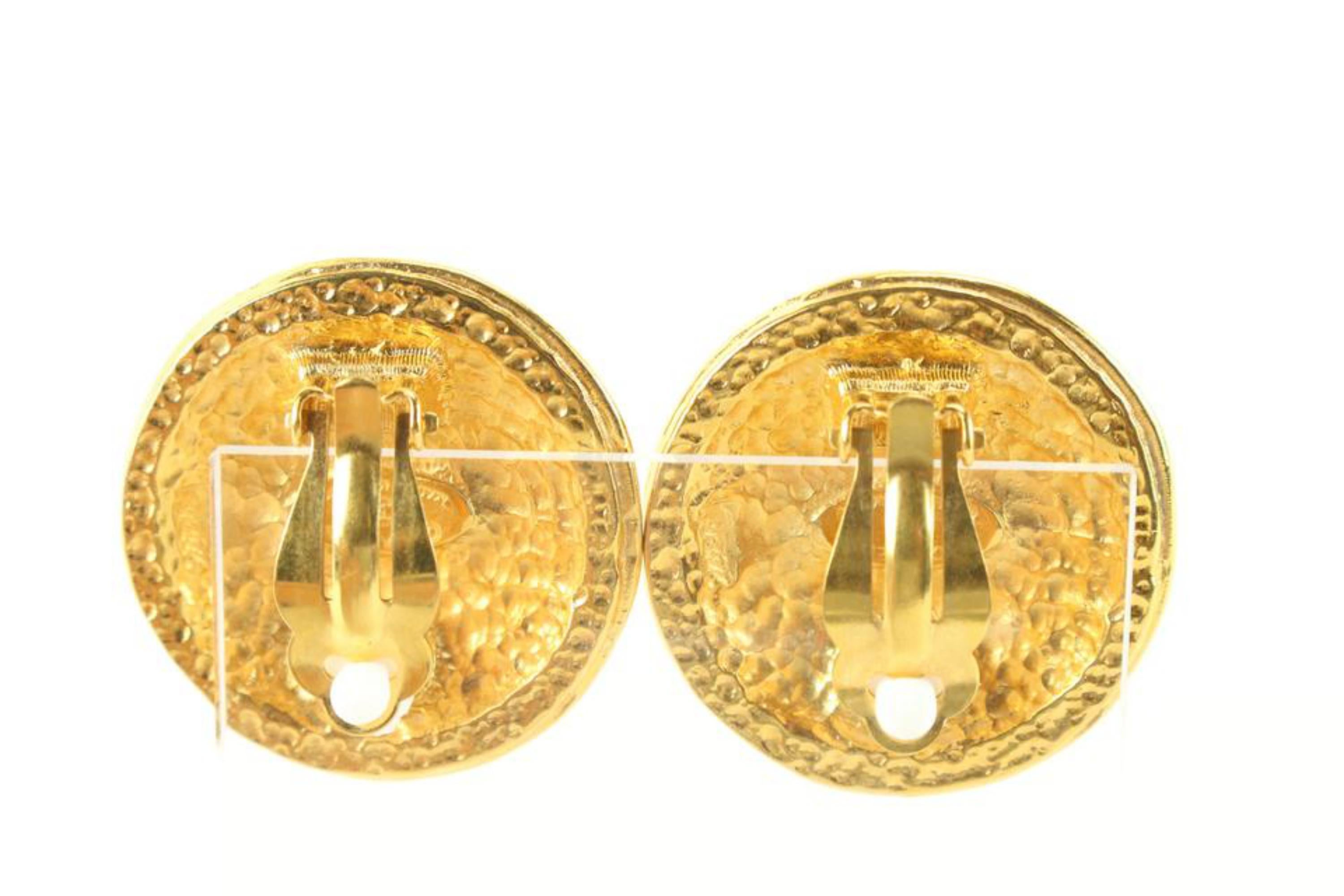 Chanel 24k Gold Plated CC Logo Around Crest Shield Earrings 25cc824s 6