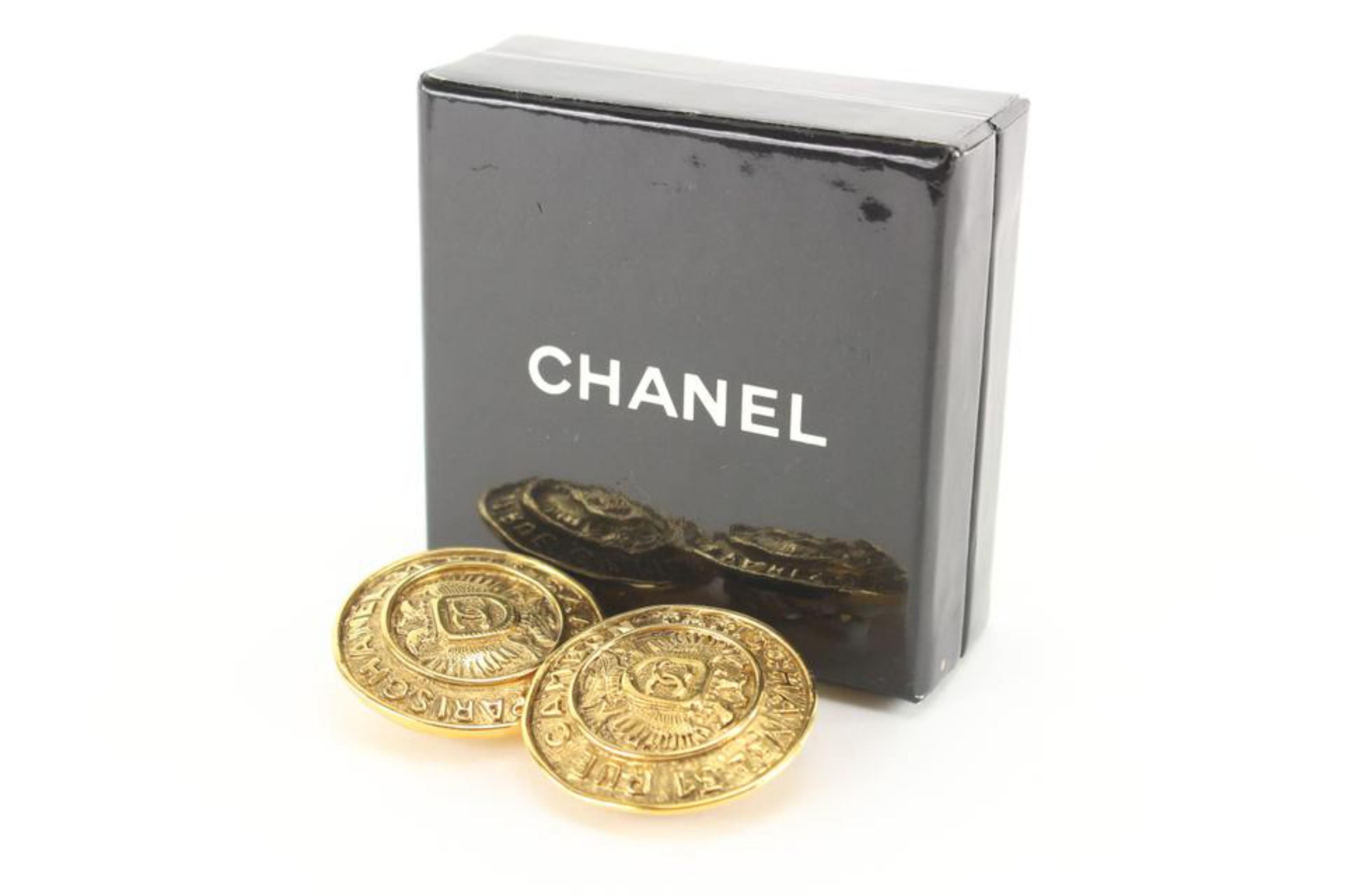 Chanel 24k Gold Plated CC Logo Around Crest Shield Earrings 25cc824s 7