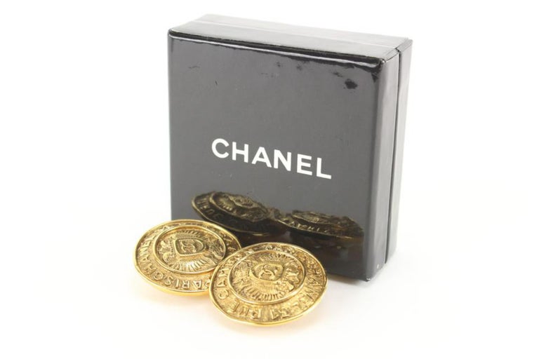 Chanel 24K Gold Plated CC Logo Around Crest Shield Earrings 25cc824s
