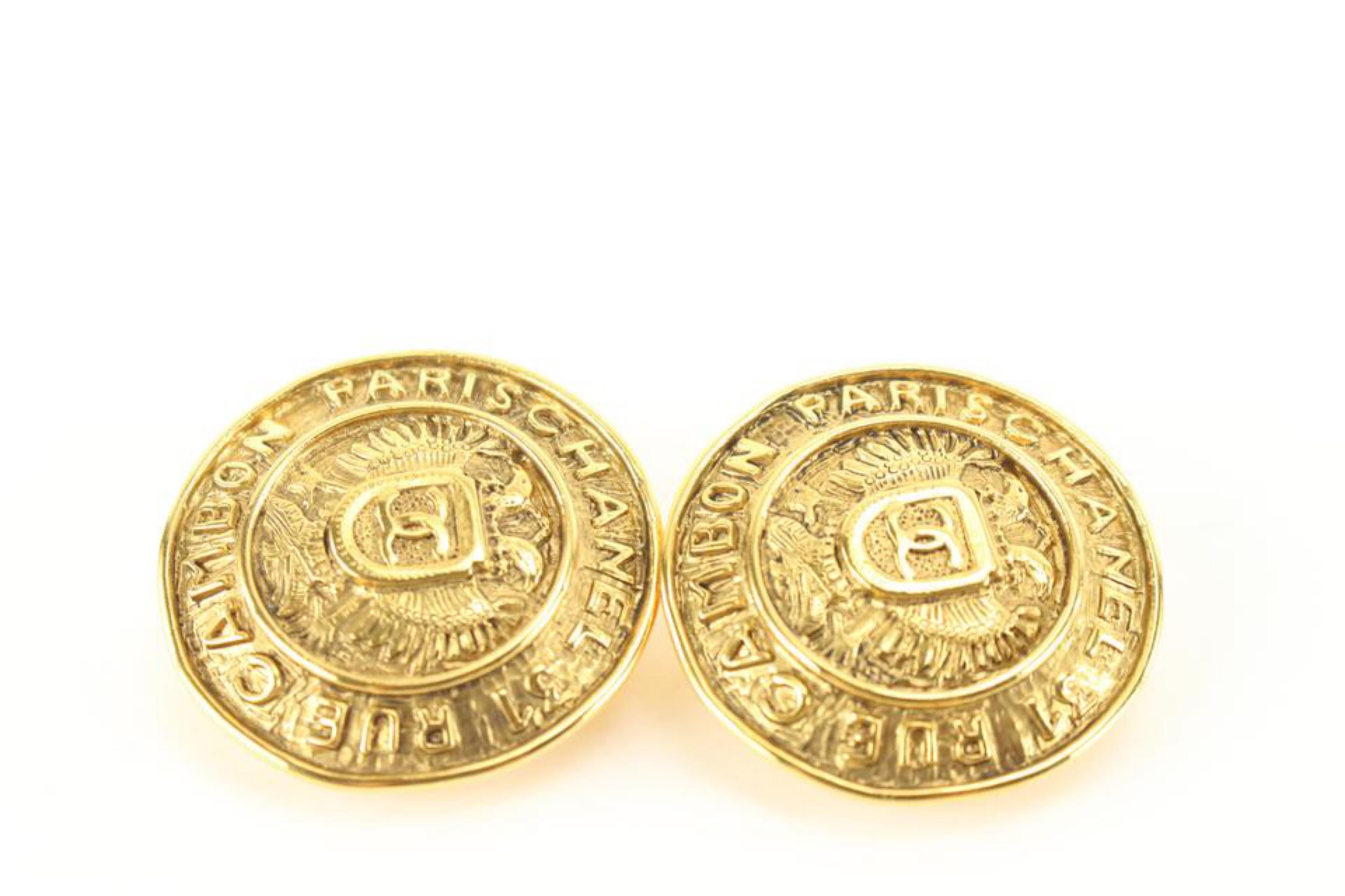 Chanel 24k Gold Plated CC Logo Around Crest Shield Earrings 25cc824s 1
