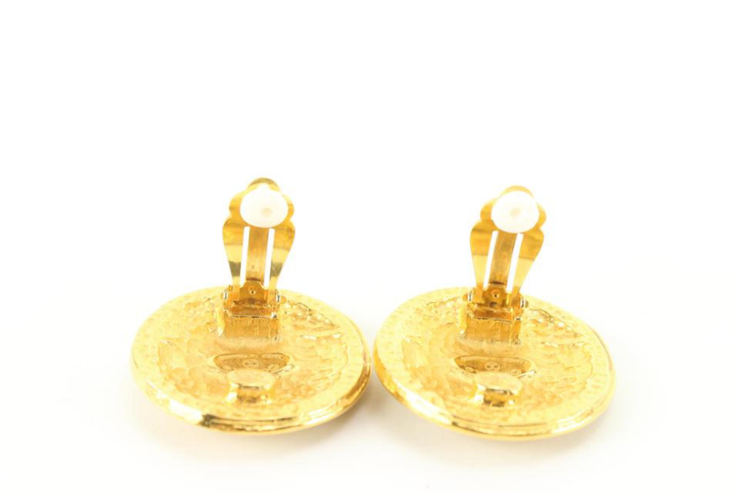 Chanel 24k Gold Plated CC Logo Around Crest Shield Earrings 25cc824s 2