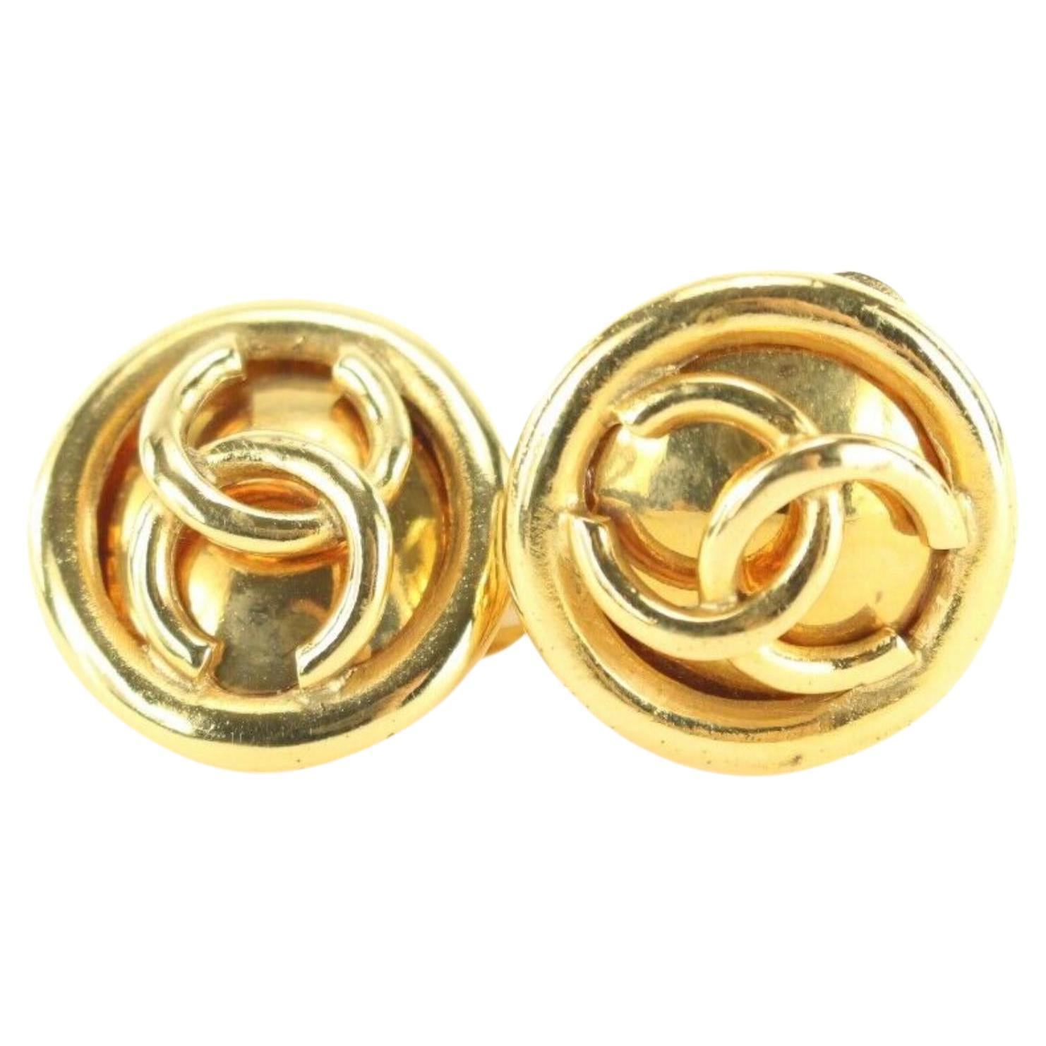 Chanel 24k Gold Plated CC Round Earrings Clip-On 1CK1202