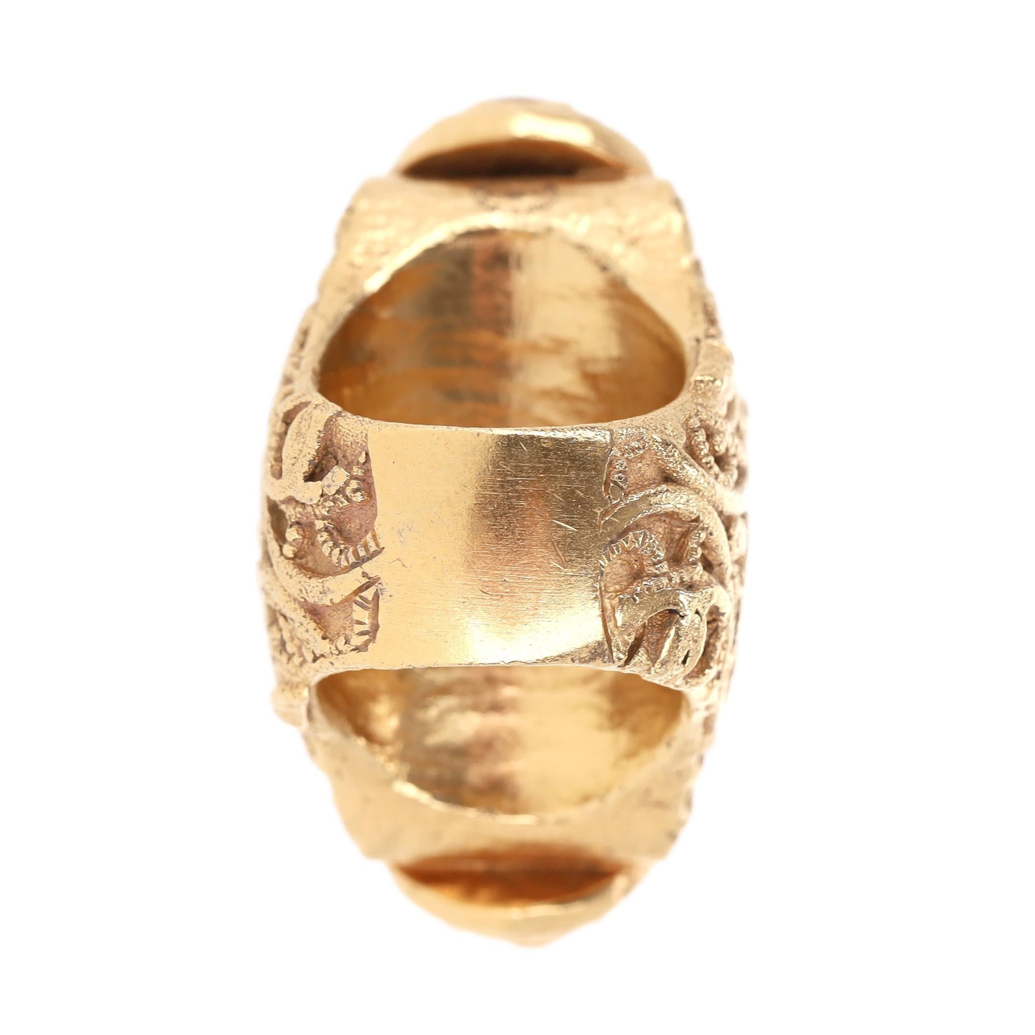 Chanel 24k Gold Plated Gripoix Cabouchon Cruise Collection Ring For Sale 3