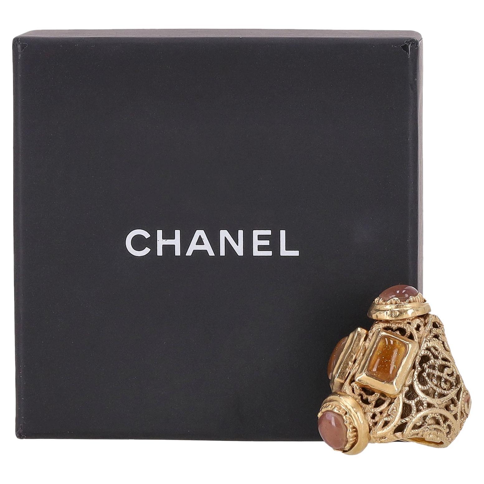 Chanel 24k Gold Plated Gripoix Cabouchon Cruise Collection Ring