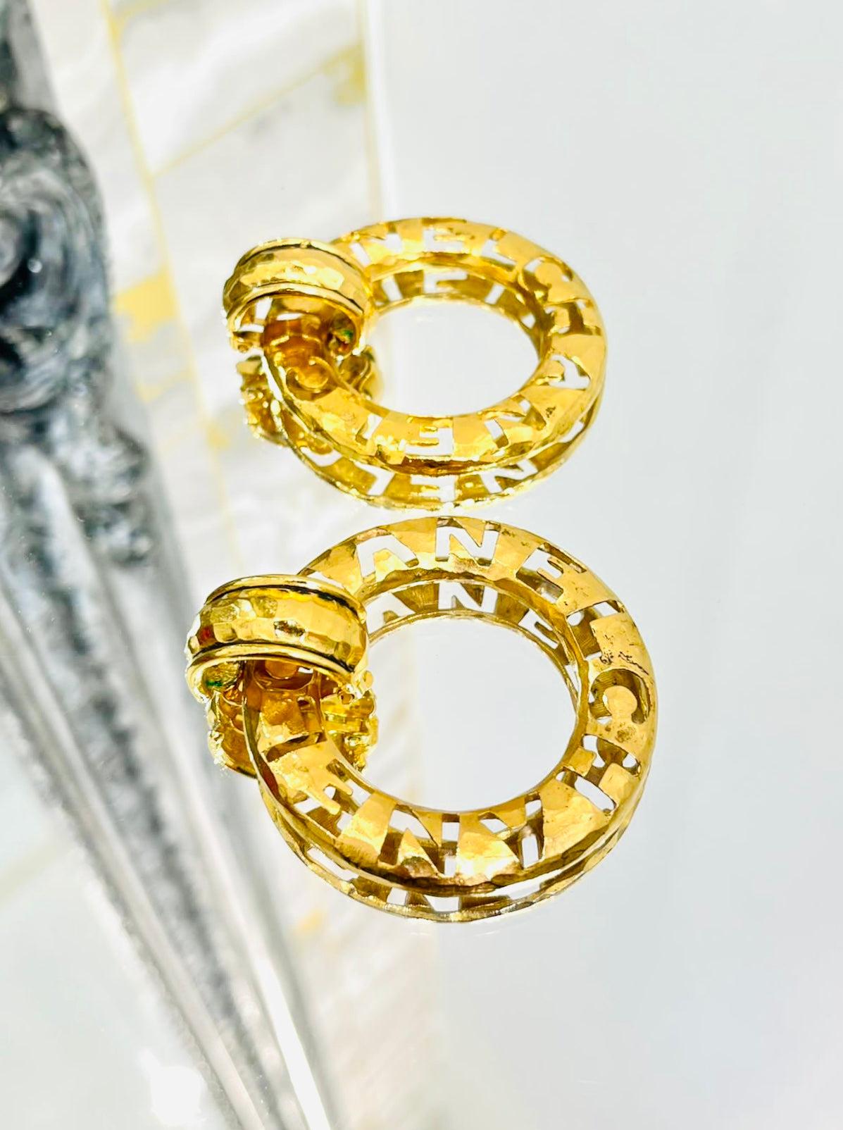 Modern Chanel 24k Gold Plated Logo Vintage 1980's Earrings