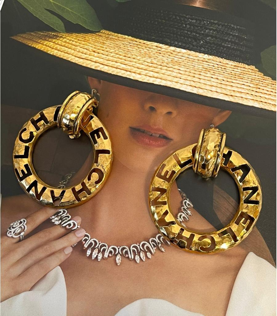 Women's Chanel 24k Gold Plated Logo Vintage 1980's Earrings