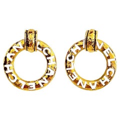 Chanel 24k Gold Plated Logo Vintage 1980
s Earrings