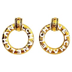 Chanel 24k Gold Plated Logo Vintage 1980's Earrings