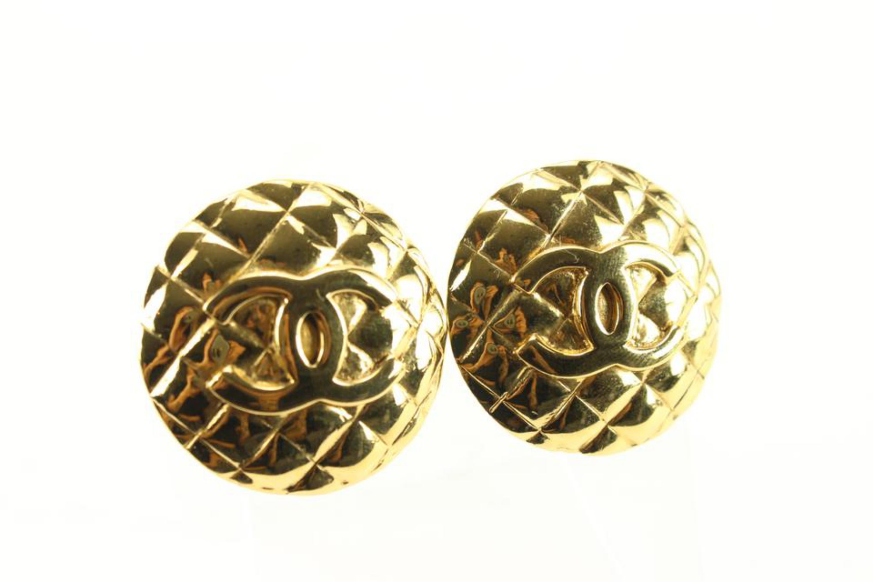 Chanel 24K Gold Plated Quilted CC Earrings 41cc714s For Sale 3