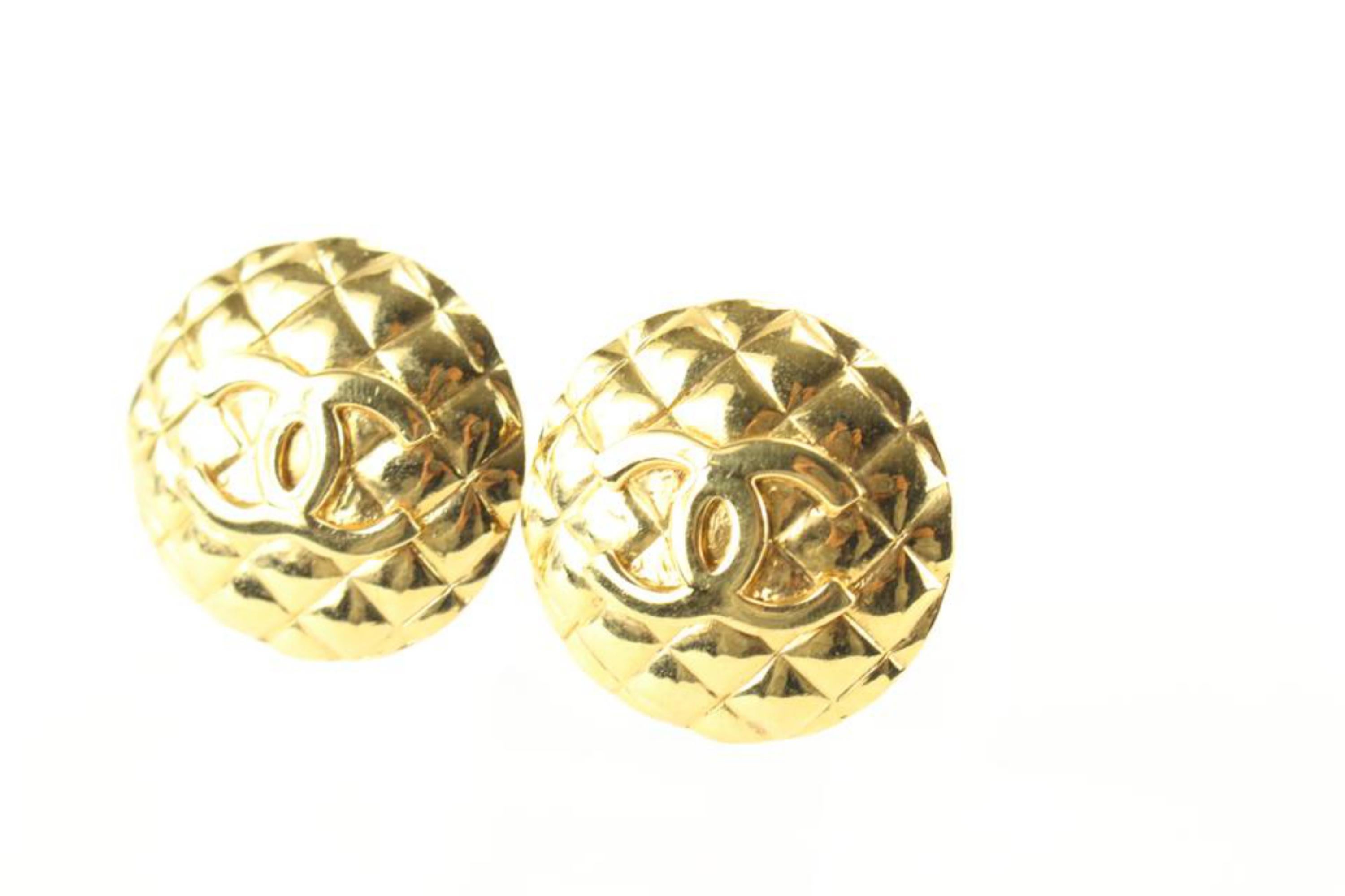 Chanel 24k Gold Plated Quilted CC Logo Earrings 47ck825s For Sale 7
