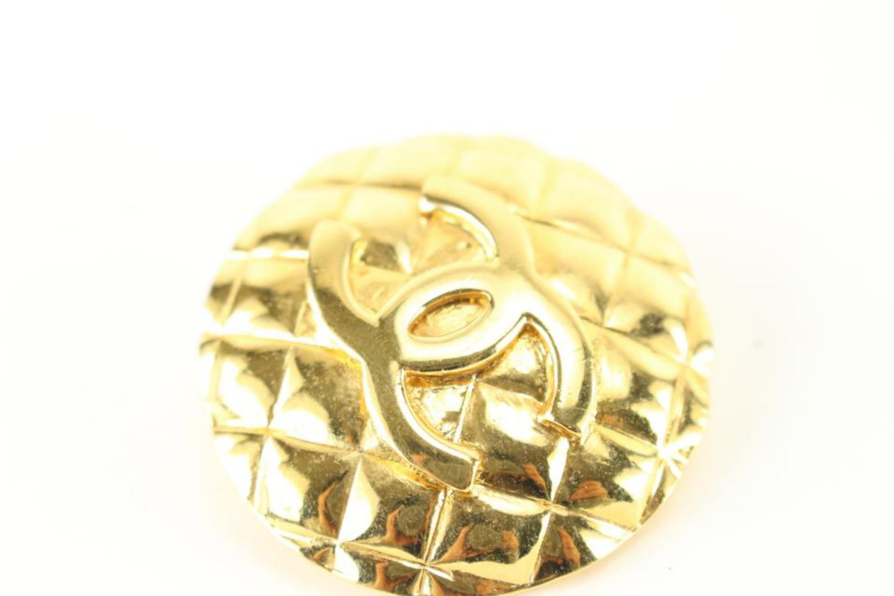 Brown Chanel 24k Gold Plated Quilted CC Logo Earrings 47ck825s For Sale