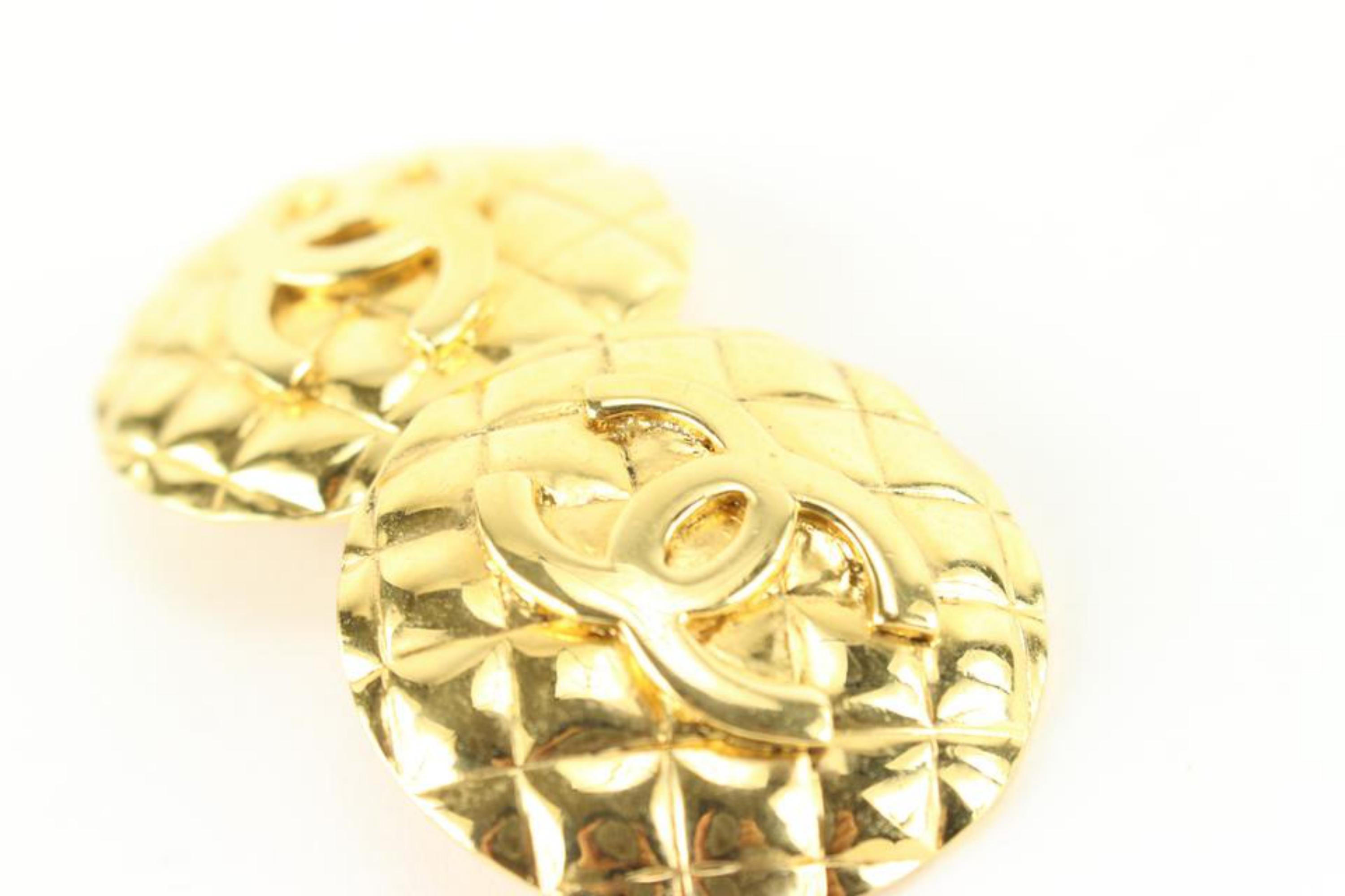 Chanel 24k Gold Plated Quilted CC Logo Earrings 47ck825s For Sale 4