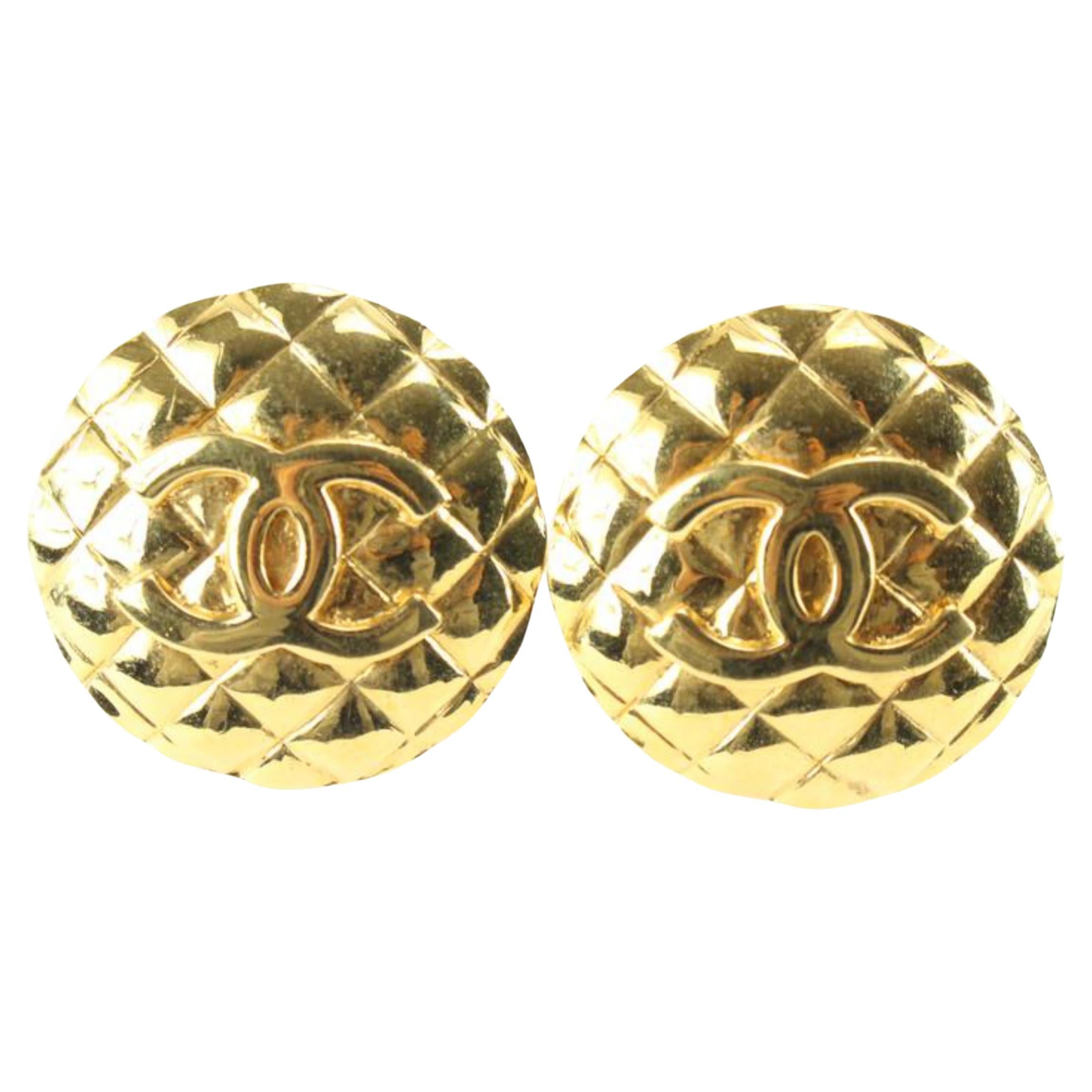 Chanel 24k Gold Plated Quilted CC Logo Earrings 47ck825s