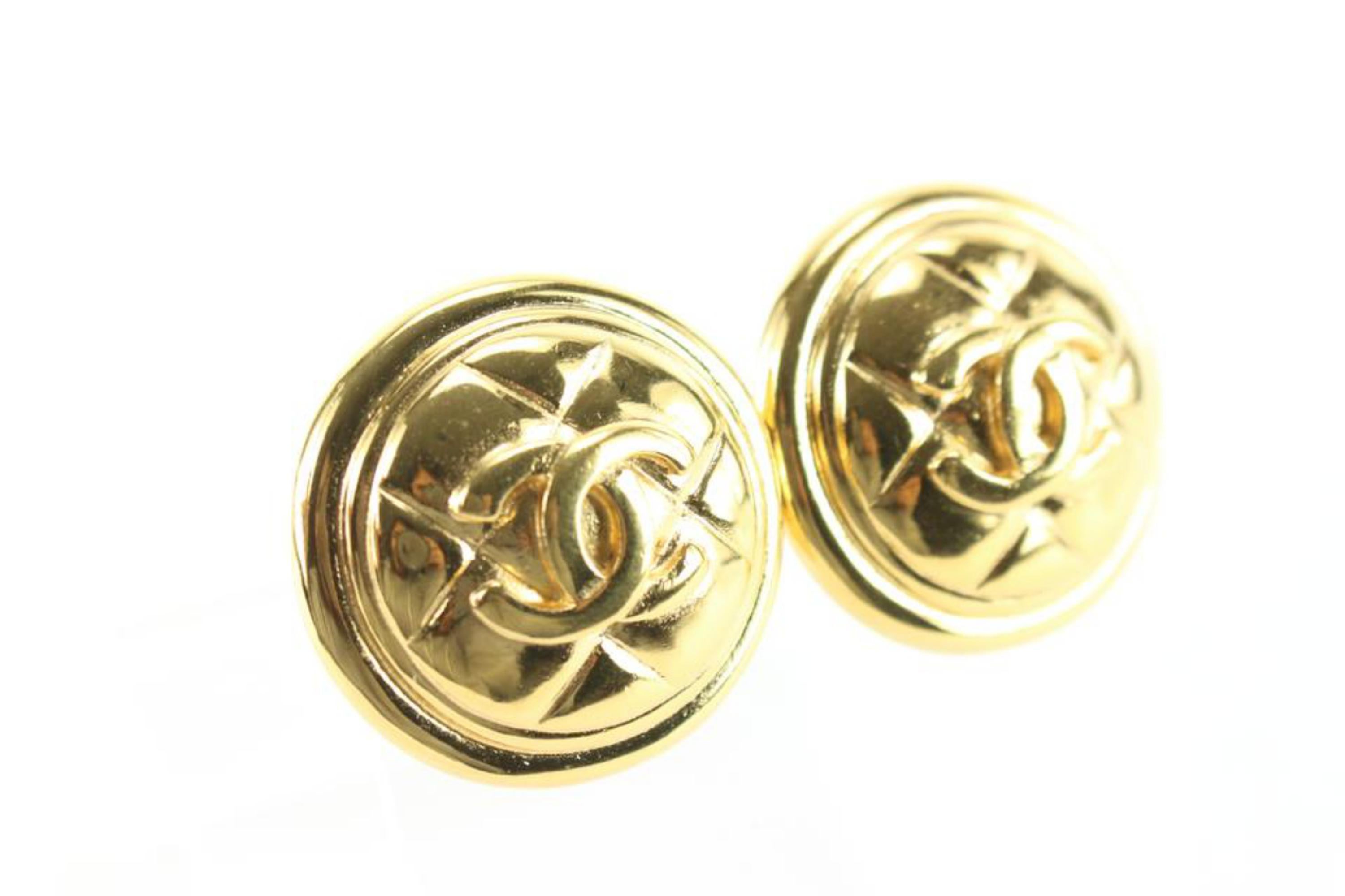 Chanel 24k Gold Plated Quilted CC Logo Earrings 95ck822s 3