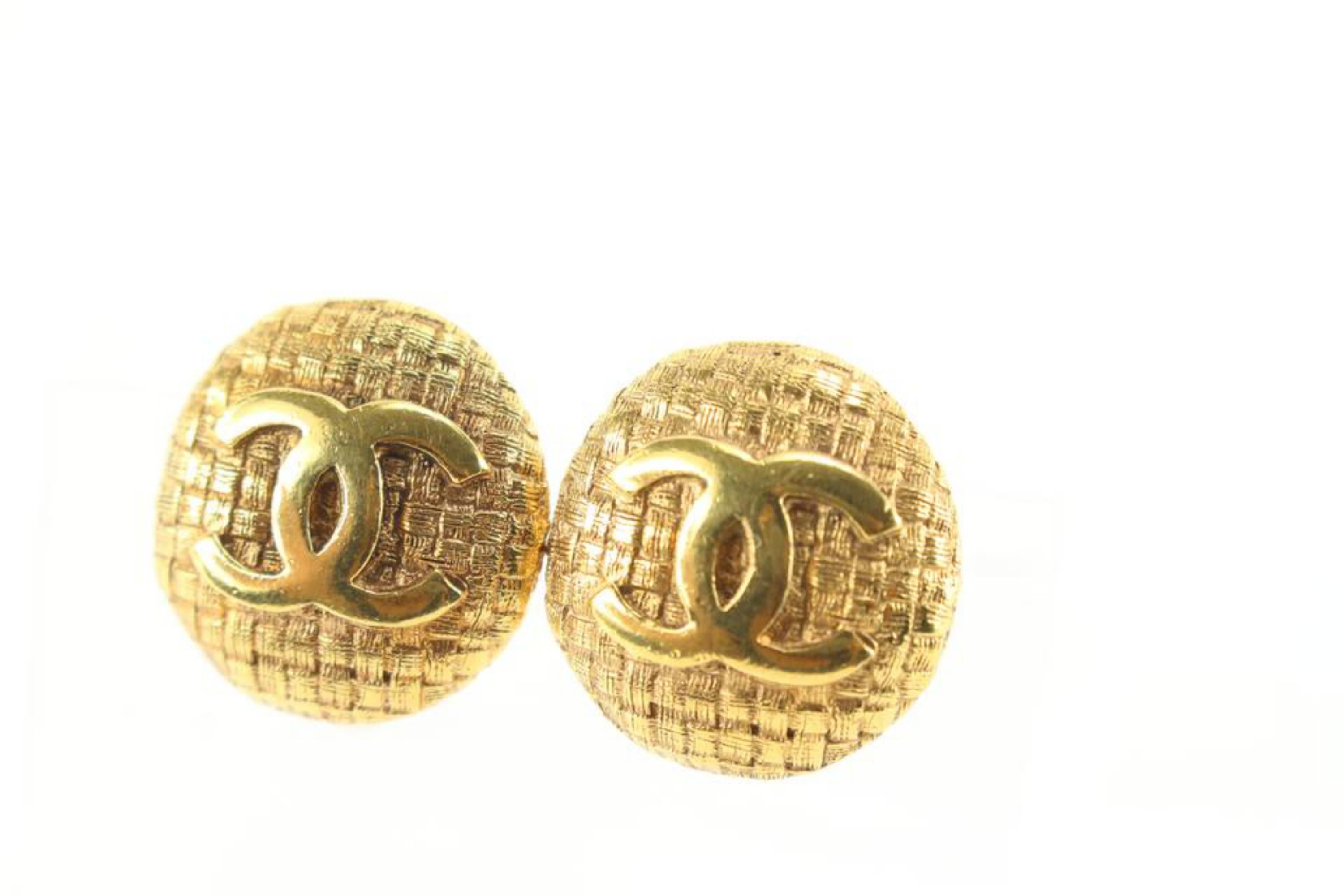 Chanel 24k Gold Plated Woven Quilted Raffia CC Logo Earrings 58cc825s For Sale 8