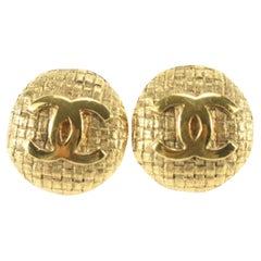 Chanel 24k Gold Plated Woven Raffia CC Logo Earrings 97cz822s