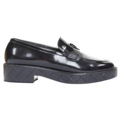 CHANEL 24K Heart CC black  leather quilted platform penny loafers shoes EU39.5