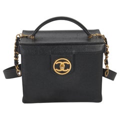 Chanel 24K Vintage Black Caviar Vanity Box Train Case